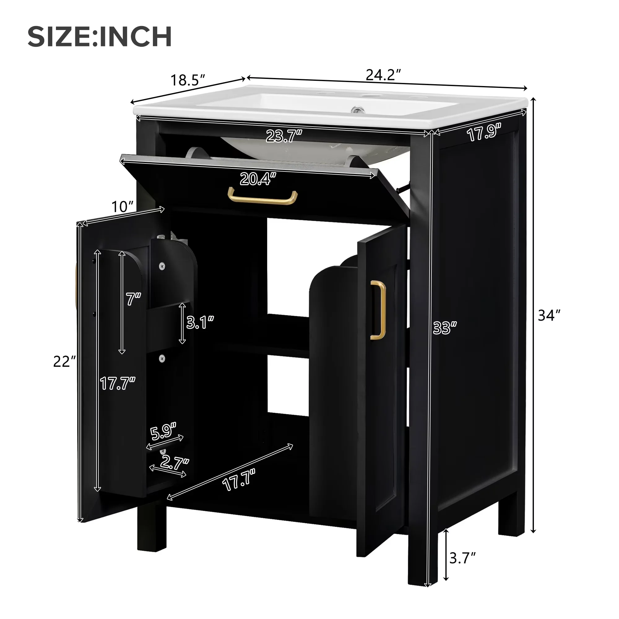 Stylish Bathroom Renovation with Ceramic sink, Material: Solid wood + MDF+ Ceramic - Model C1934D