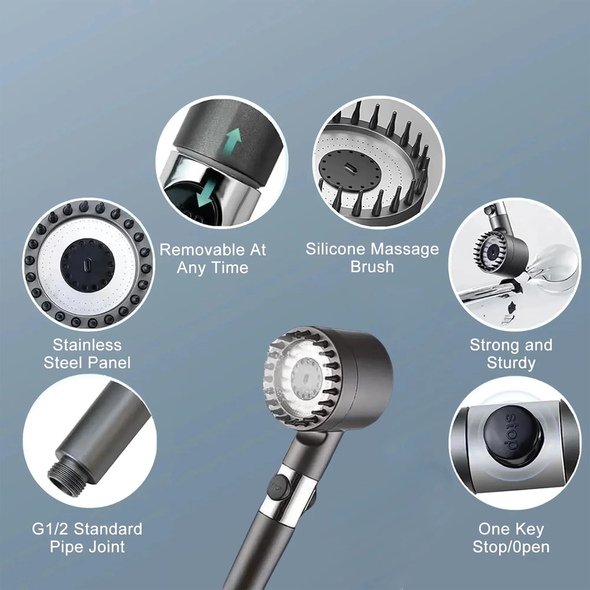 Professional Shower Head with Portable, Detachable, Filtered - Abs Silver Model 71E432