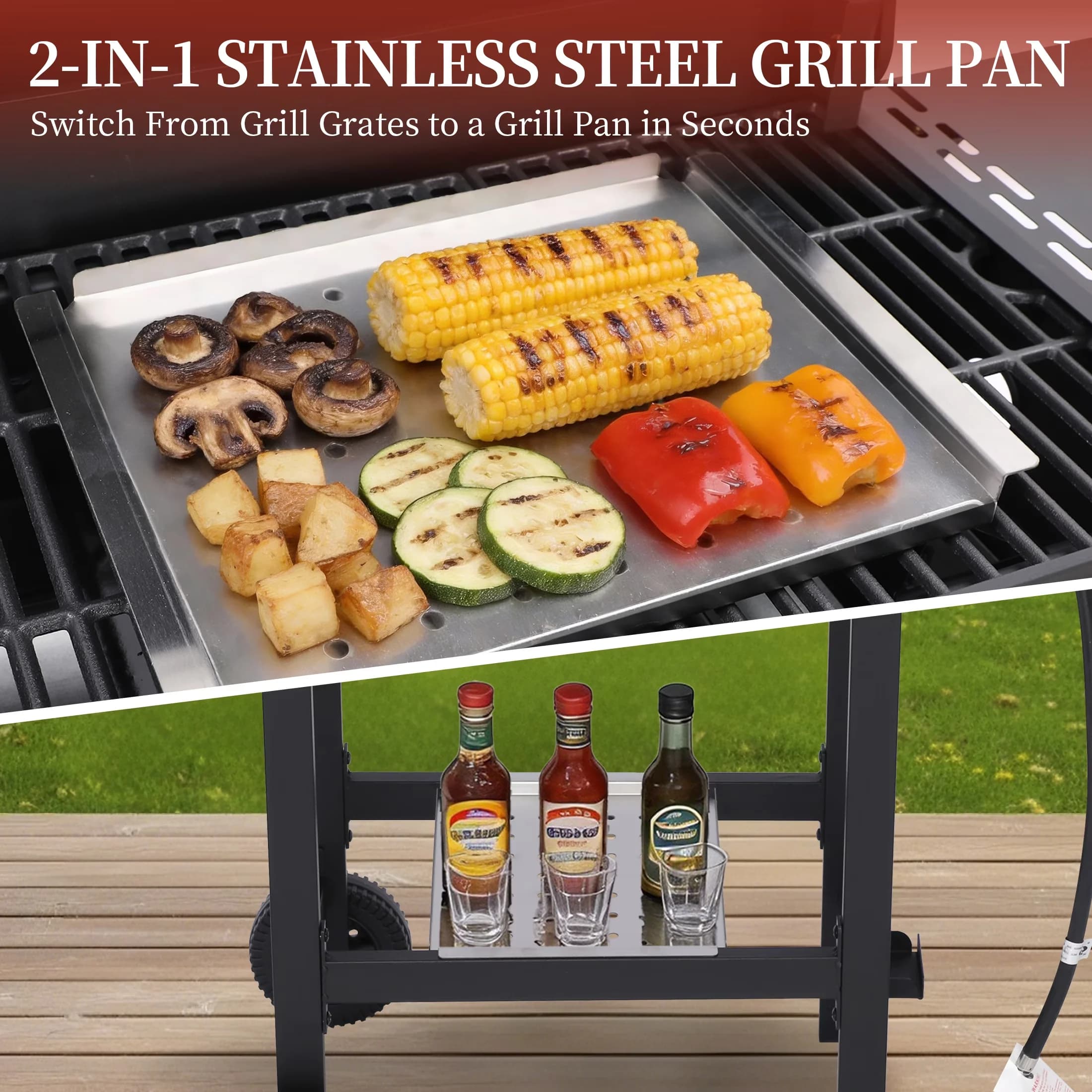 Innovative Gas Grill with Heat Thermometer, Tool Holder, Rust Resistant - Powder-Coated Steel, Stainless Steel, Porcelain-Enameled... Model EC7EC5