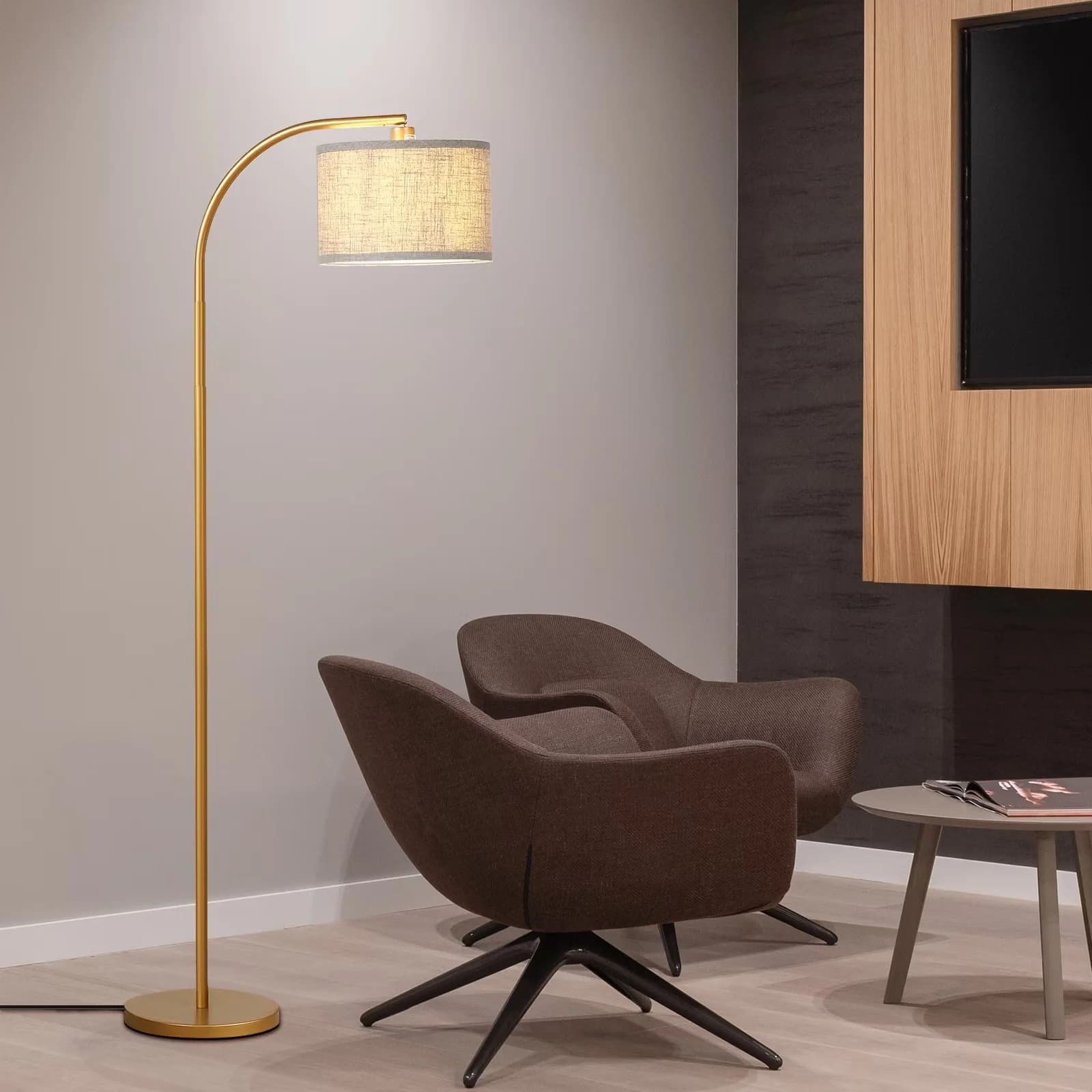 Floor Lamp Efficient with LED, Modern, Arc - Gold, Beige, Multicolor Metal Model D3D6A0