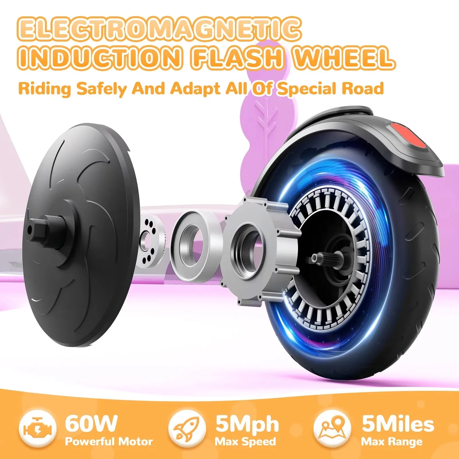 Scooter Stylish with Battery, Lightweight, Electric - Pink Plastic 6-12 Model 647D11