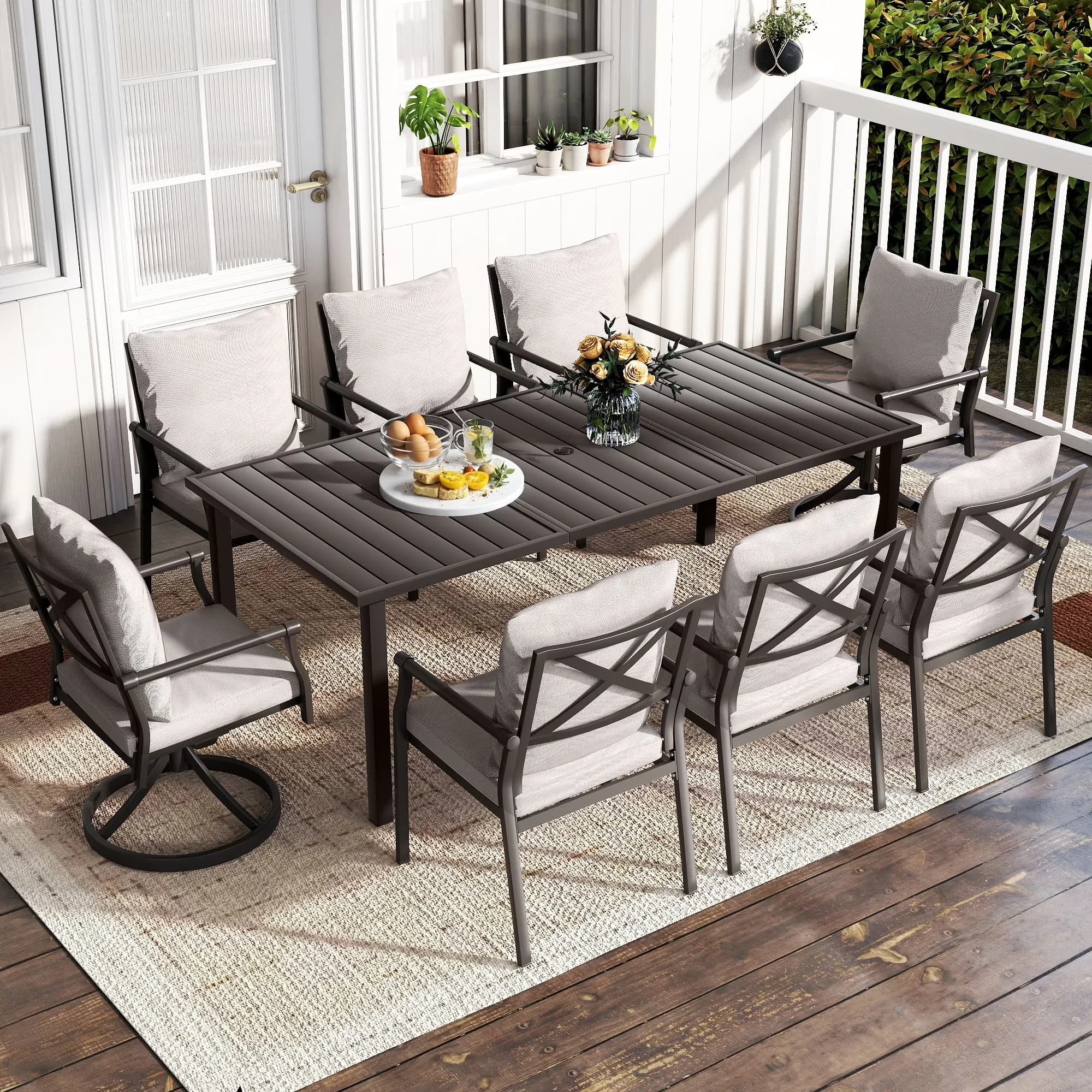 Patio Dining Set Durable with Weatherproof, 9-Piece Outdoor - Metal Brown Model 7C8C29