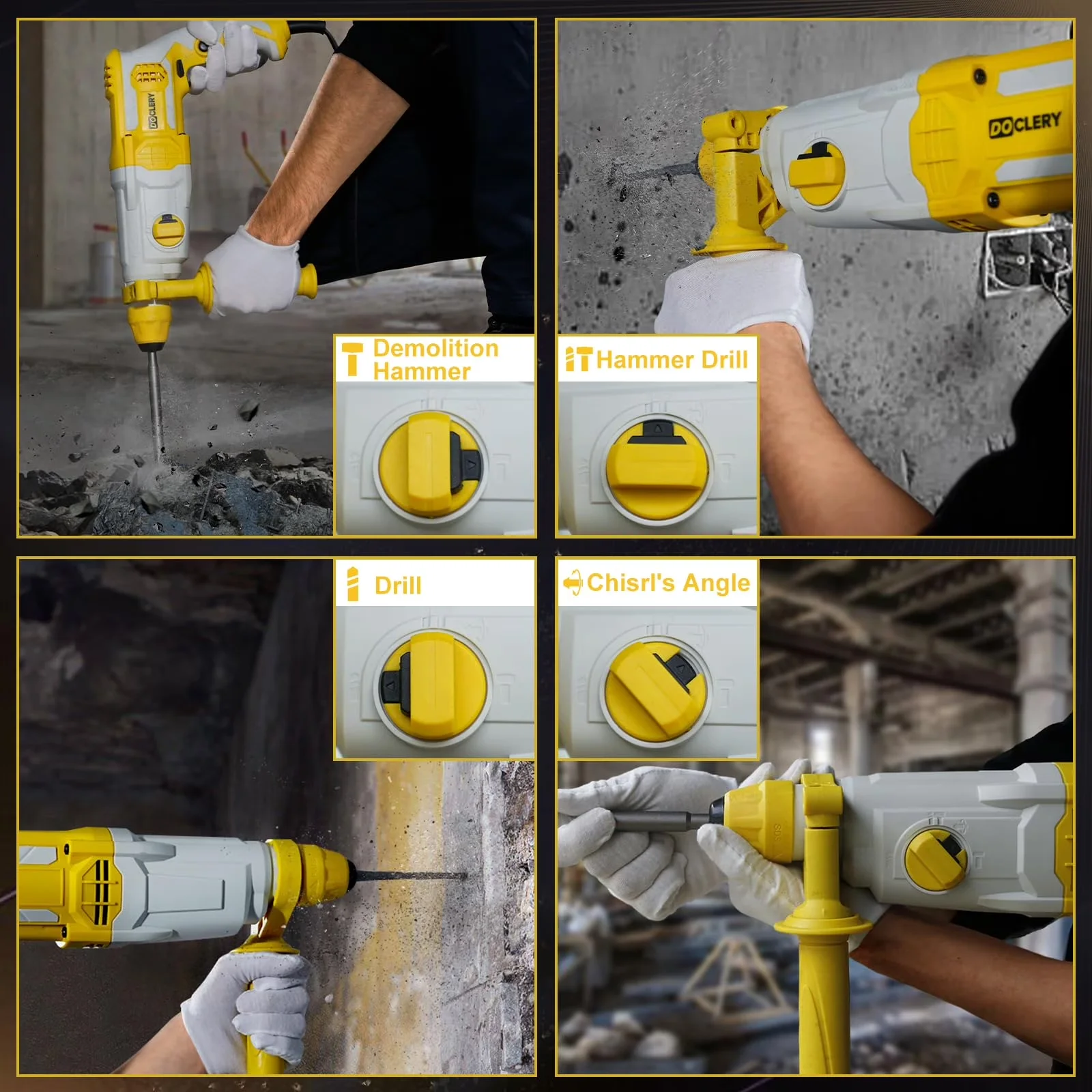 Durable Drills Driver with Variable Speed, One Knob 4 Functions, Speed Adjustment - Yellow 1-1/4 Inch Model 8A3B0E