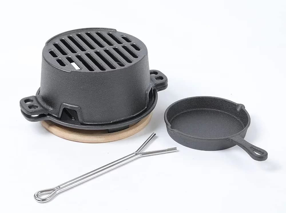 Modern Flat Top Grill with Portable, Charcoal, Pre-seasoned Hibachi - Cast Iron Black for Outdoor, Camping Model C360B9