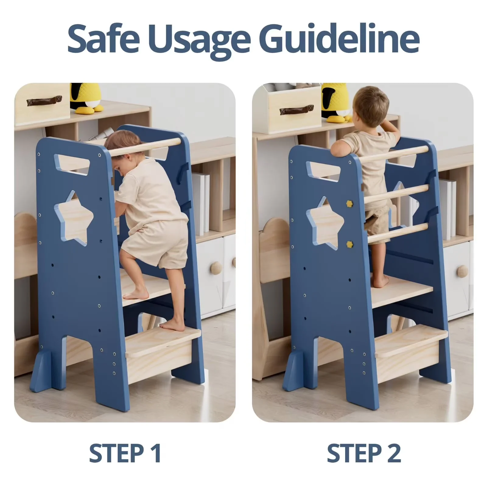 Ladders And Step Stool Modern with Adjustable Height, Toddler Standing Tower - Wood Blue Model 377974