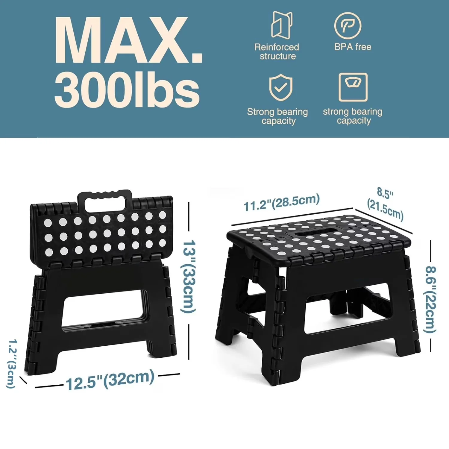 Ladders And Step Stool Classic with Anti-Slip, Foldable - Plastic Black for Kitchen, Bathroom Model F2129D