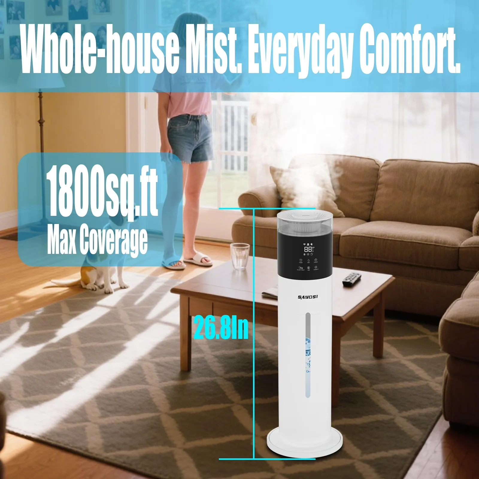 Essential Humidifier with Timer, 2.1Gal(8L) Smart Humidifiers - Wte-8Lp-White for Bedroom Model 2C7FF0