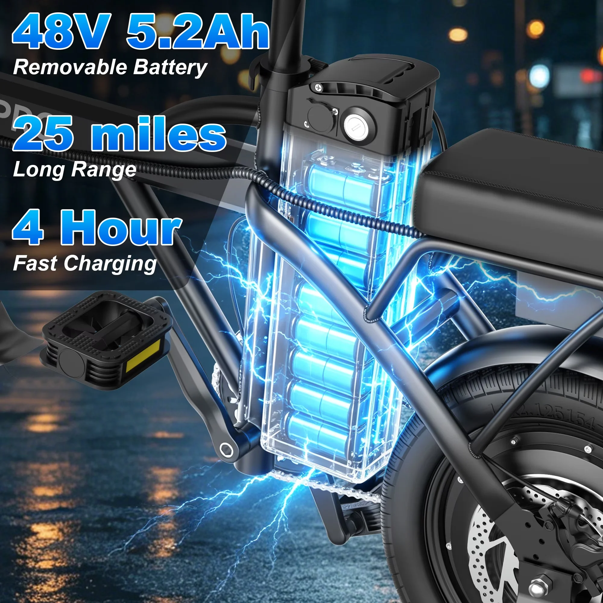 Versatile Electric Bike with Battery, 500W, 48V - AHT14 - Space-Saving Design Model 1D99CC