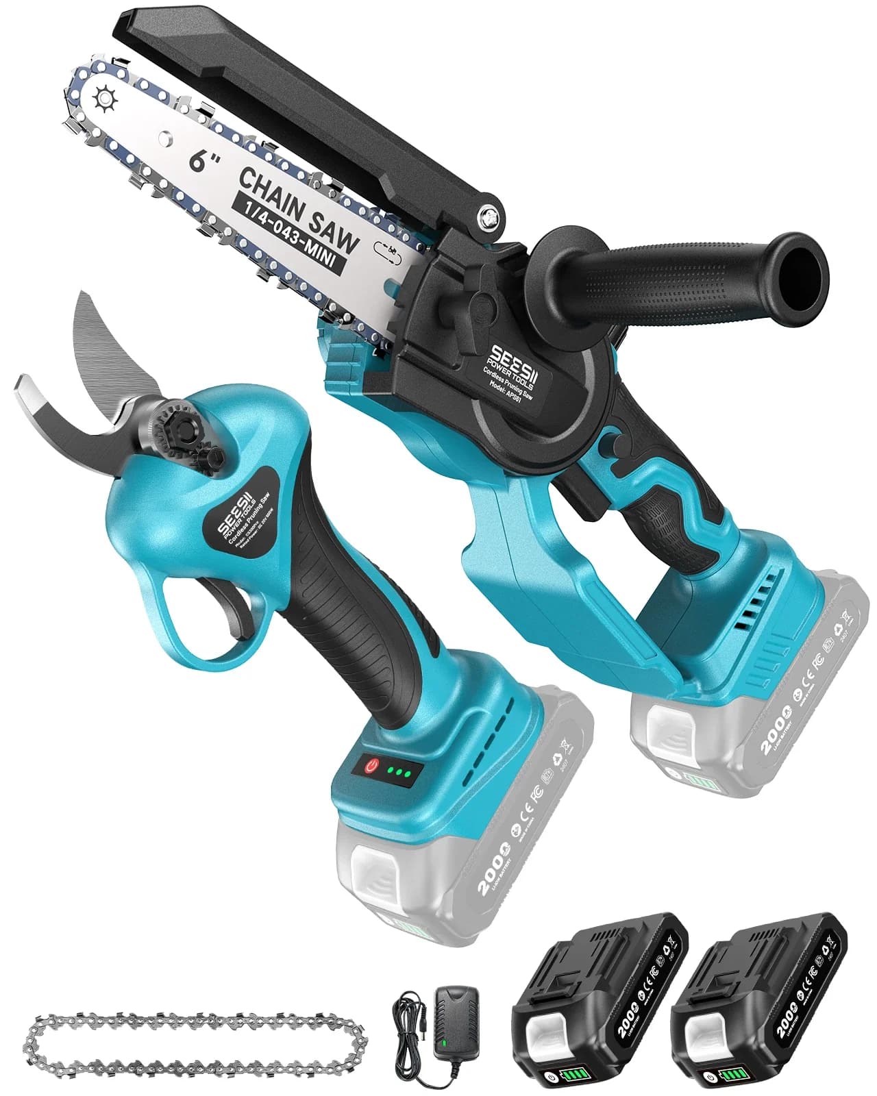 Modern Chainsaw with Battery, Automatic Chain Oiler, 2×2.0Ah Batteries - Model 264314