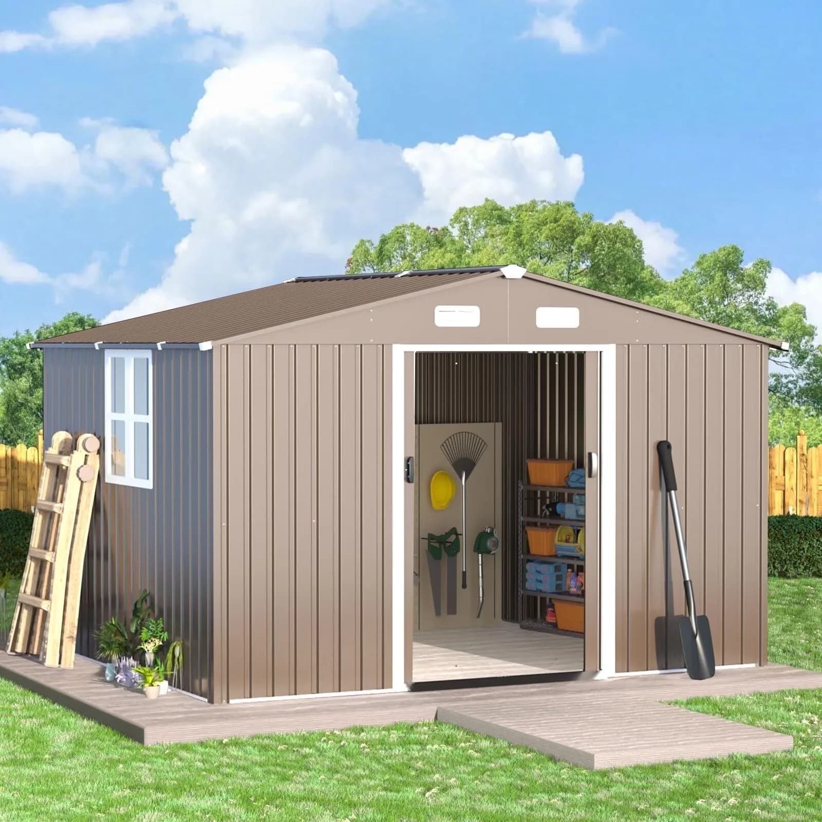 Quality Shed with Waterproof, Uv Resistant, Rust Resistant - Galvanized Metal Brown Model 46C4F9