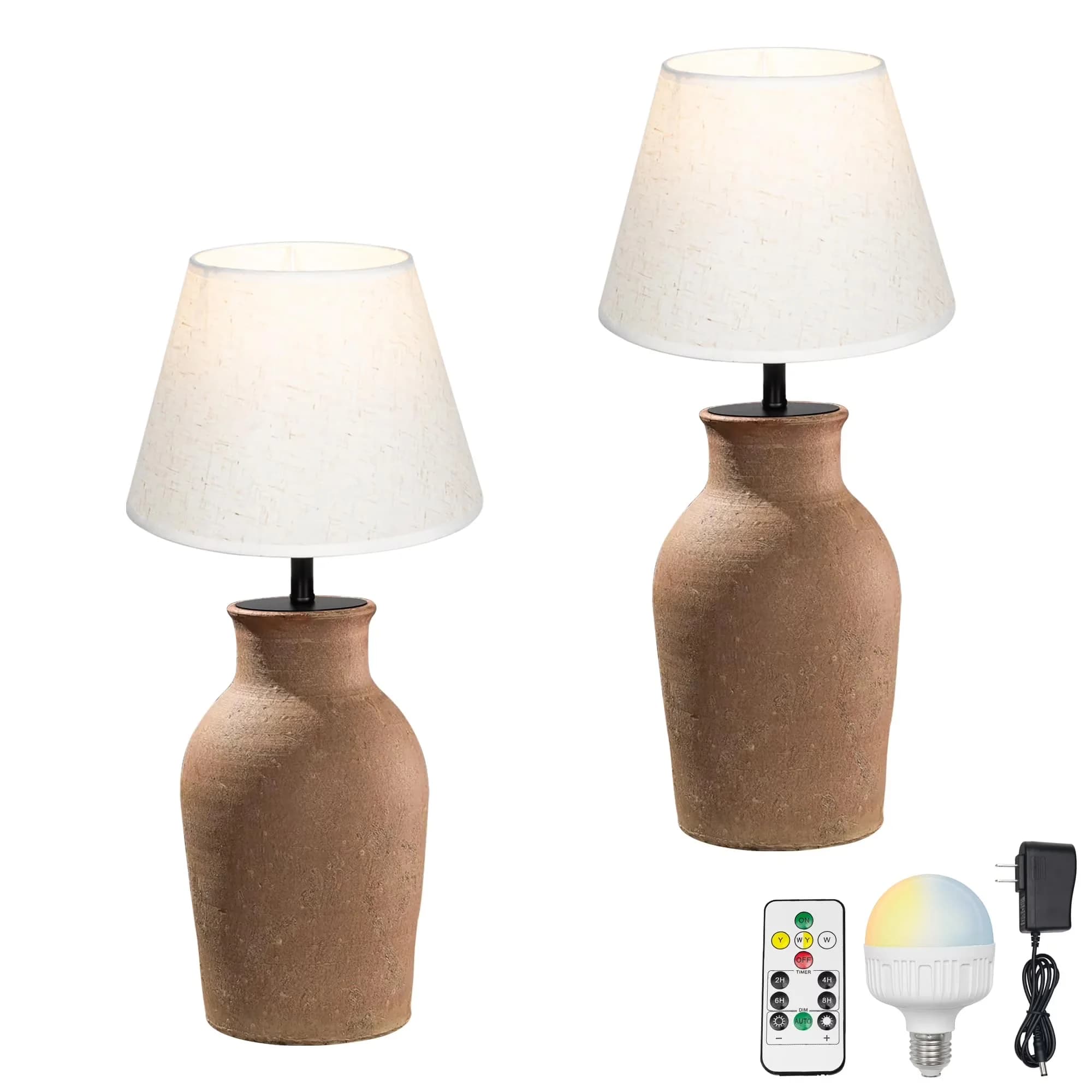 Sleek Lamp with LED, Battery, Cordless Table - White Iron, Rattan TD0842 Model 46A40C