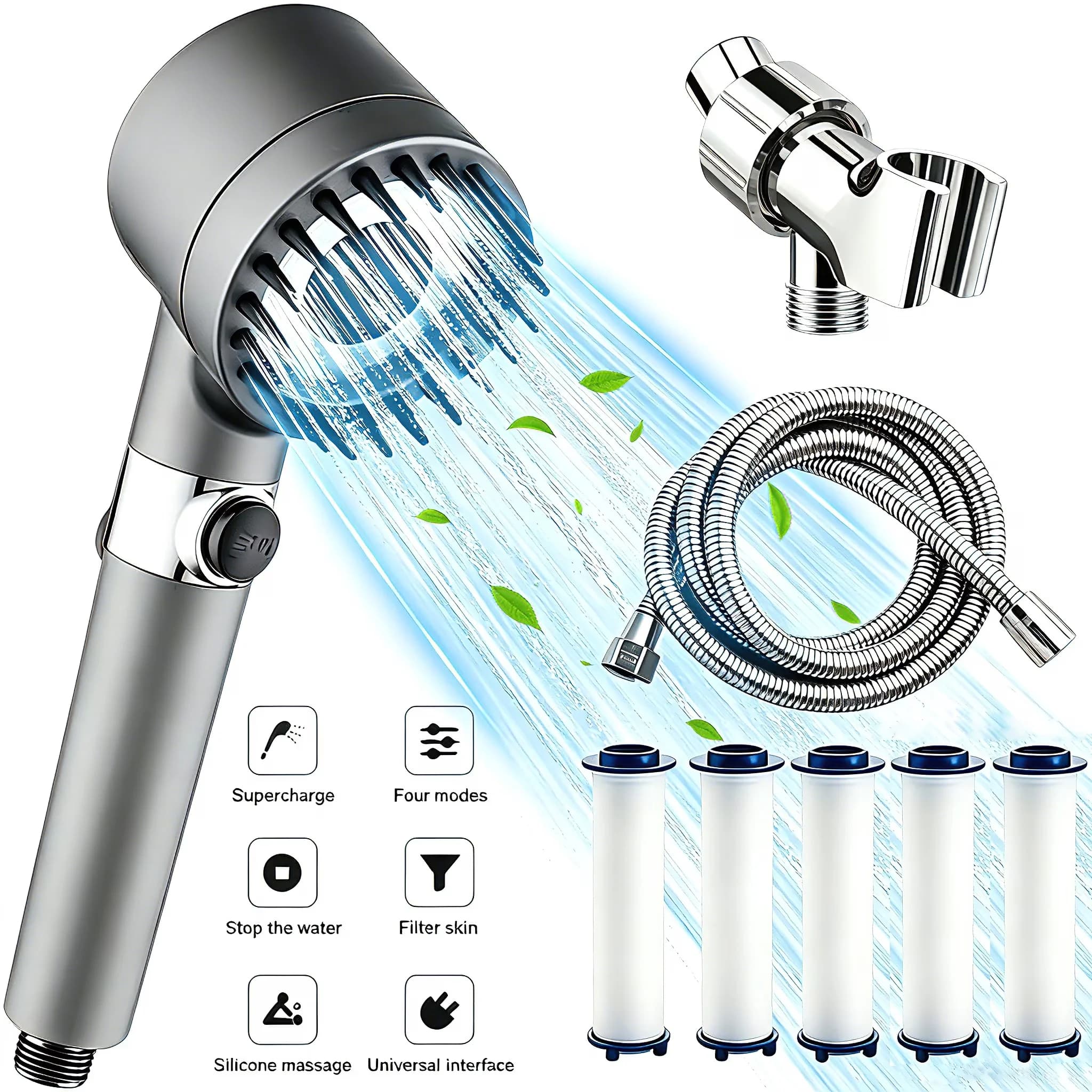 Professional Shower Head with Portable, Detachable, Filtered - Abs Silver Model 71E432