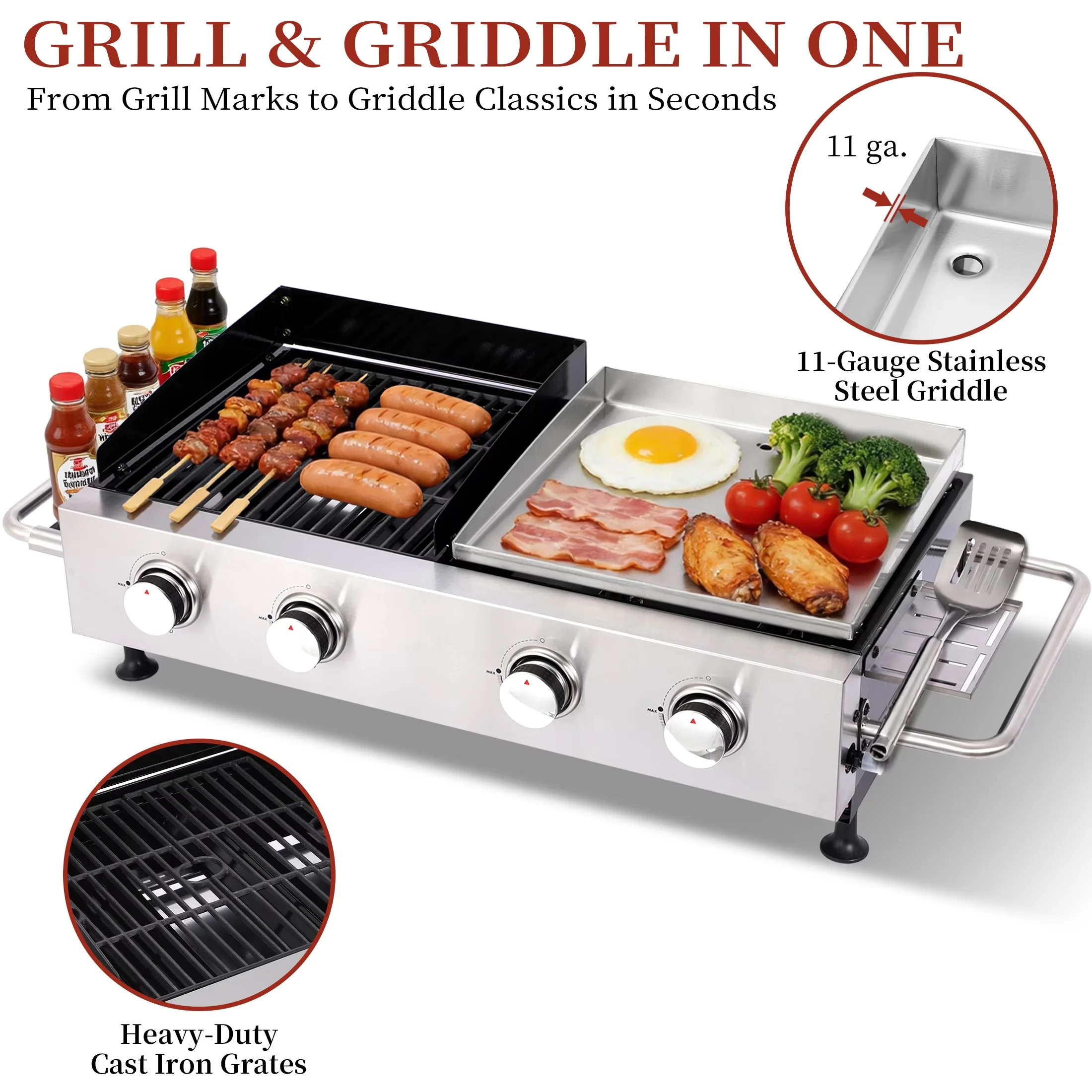 Modern Flat Top Grill with 38200 BTU, Portable - Stainless Steel Silver for Outdoor Model 533CF0