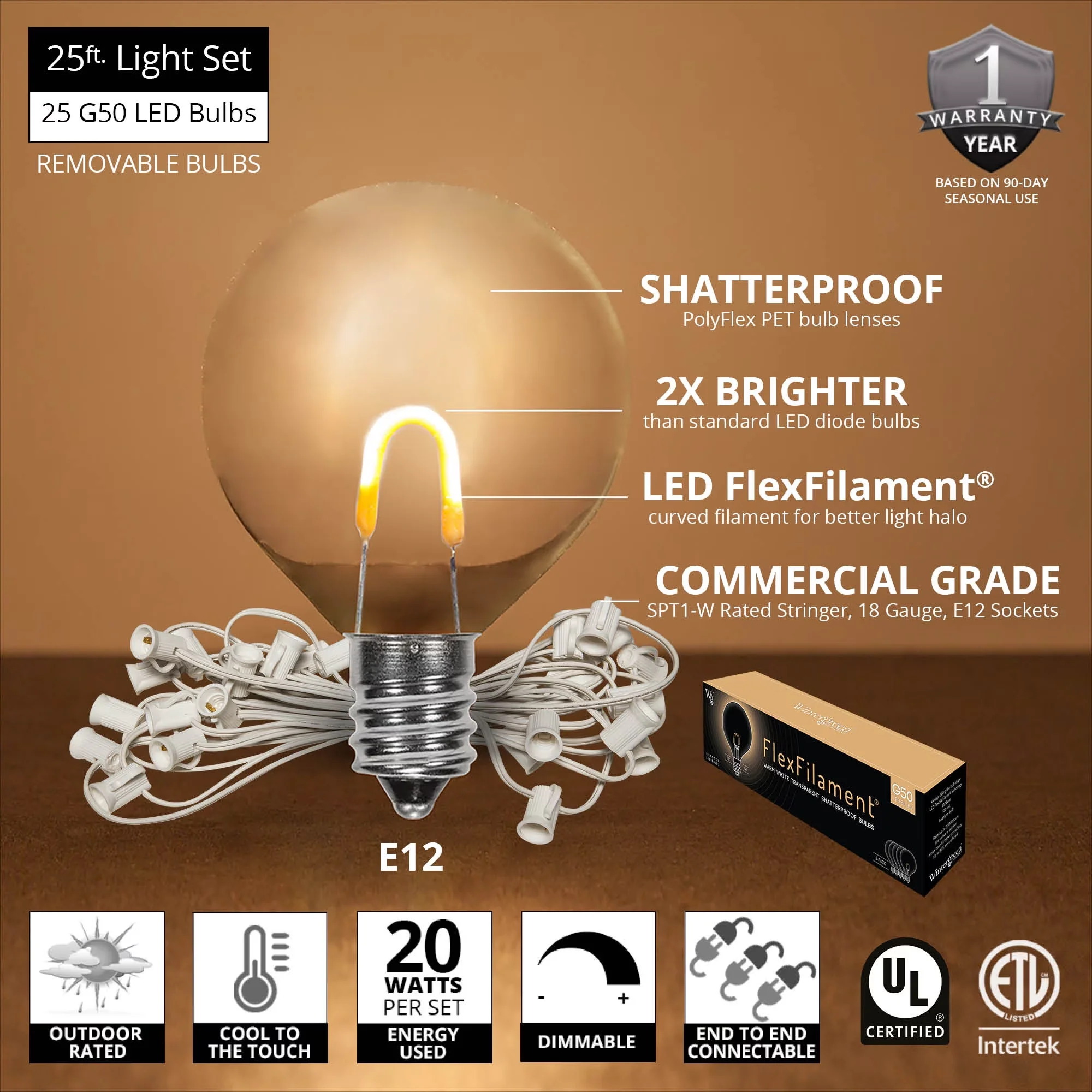 Novelty Light Compact with LED, Energy Efficient, 25 ft White Wire - Clear Model D7E7EC