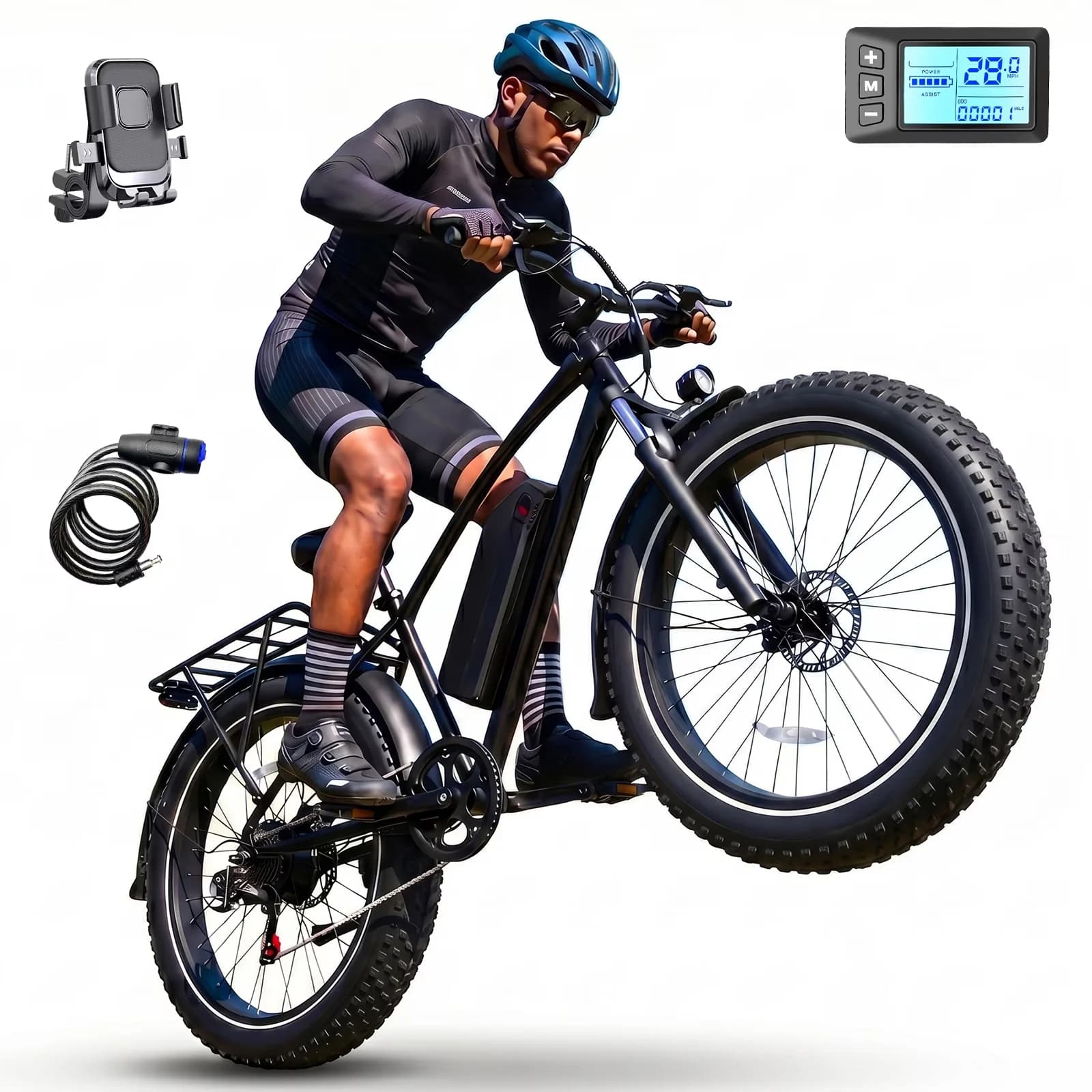 Innovative Electric Bike with Battery, 1200W, 26" Fat Tire EBike - Rustic Charm Model E0D32C