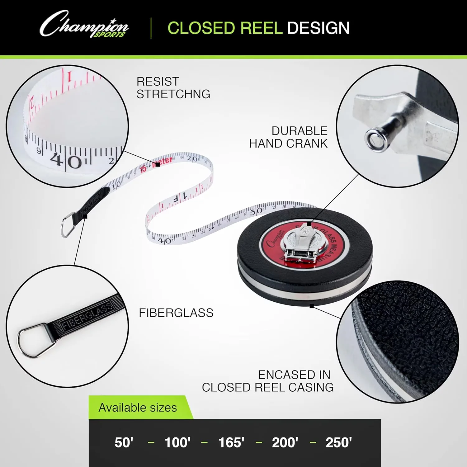 Measuring Layout Durable with Durable, Hand Crank, Closed Reel Measure Tape - Fiberglass Black Model A20629