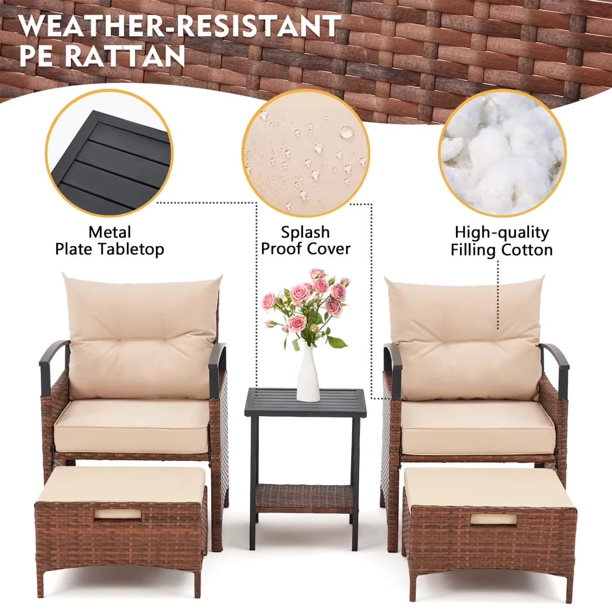 Premium Patio Conversation Set with Rashaan 2, Cushions, Person Sets - Beige Model 92E843