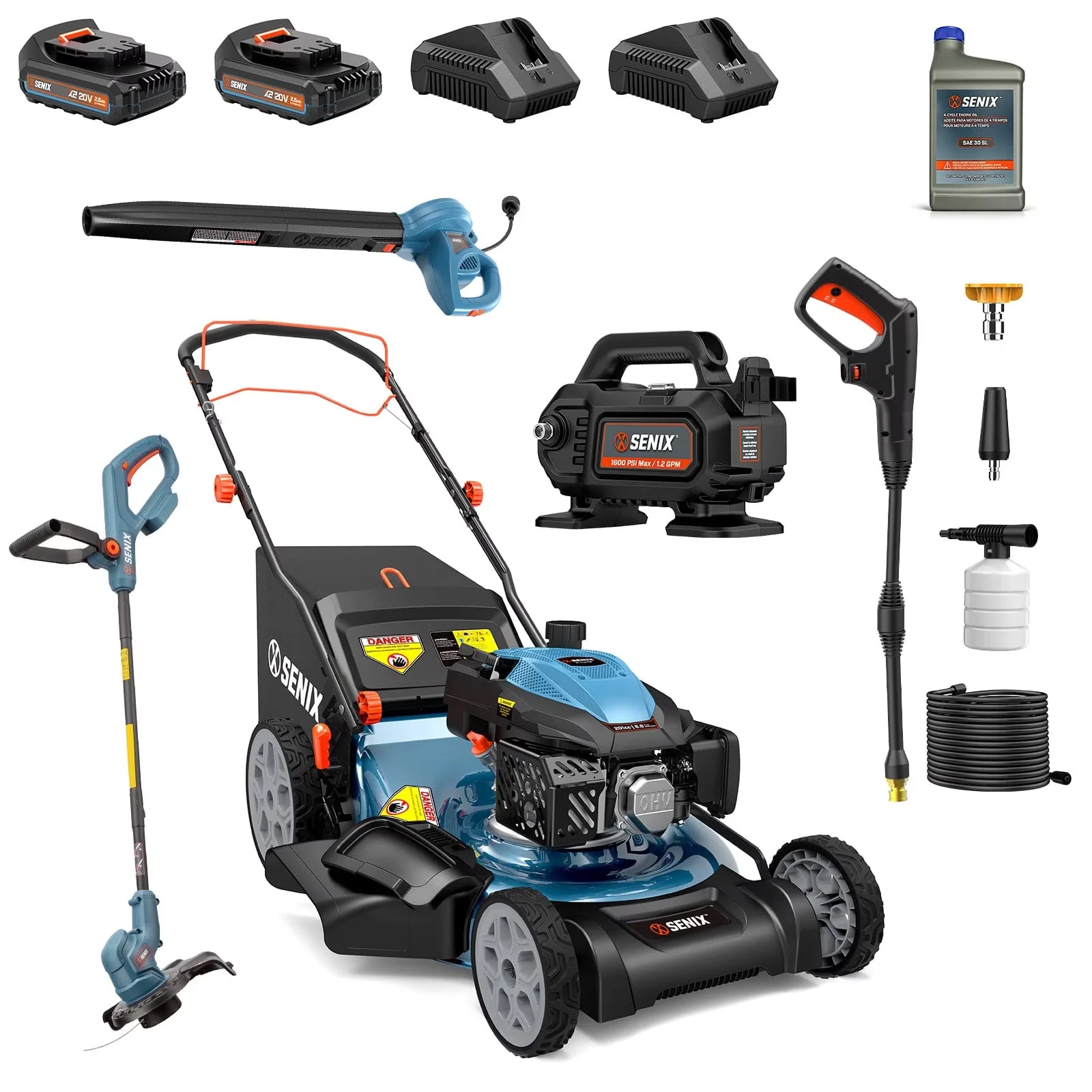 Push Mower Stylish with Adjustable Cutting Height, Leaf Blower, Cordless Weed Eaters - Blue Model FB6056