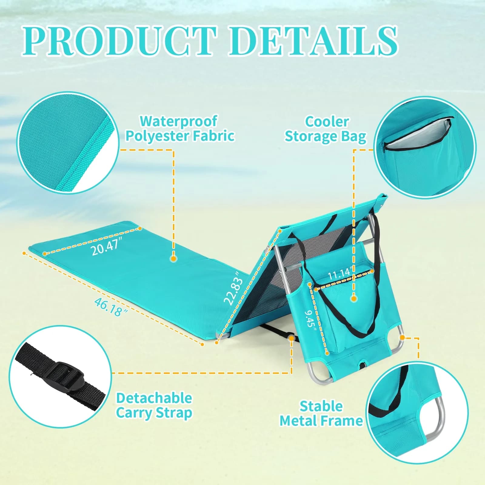Beach Chair Efficient with Waterproof, Mat Lounge, Protable Folding Lightweight Chairs - Steel, 600D Oxford Cloth Model 91C3BB