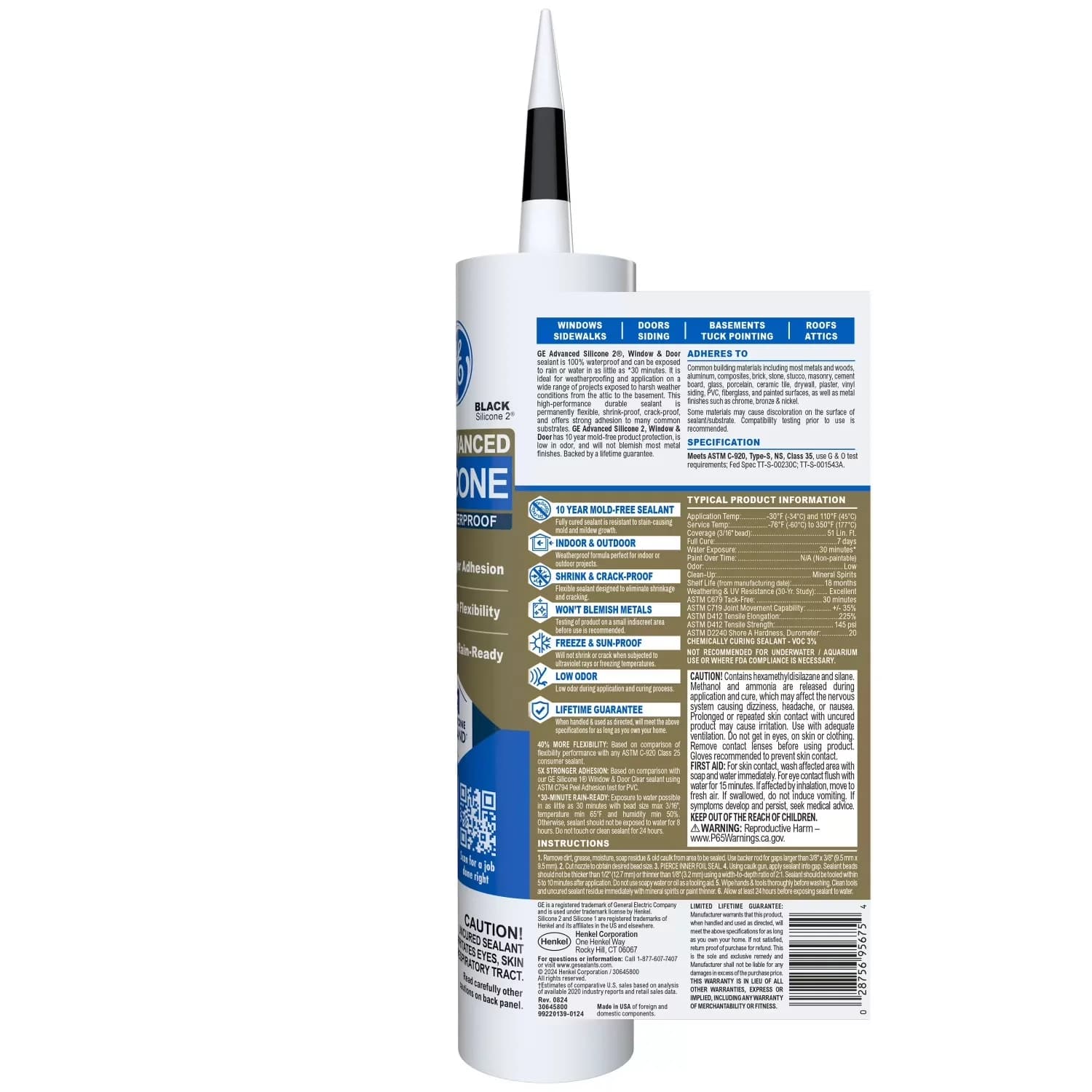 Essential Adhesives Glues In Paint Supplies Tool with Advanced Silicone Window & Door Sealant, Pack of 1 - Black 10.1 fl oz Model B6DF90