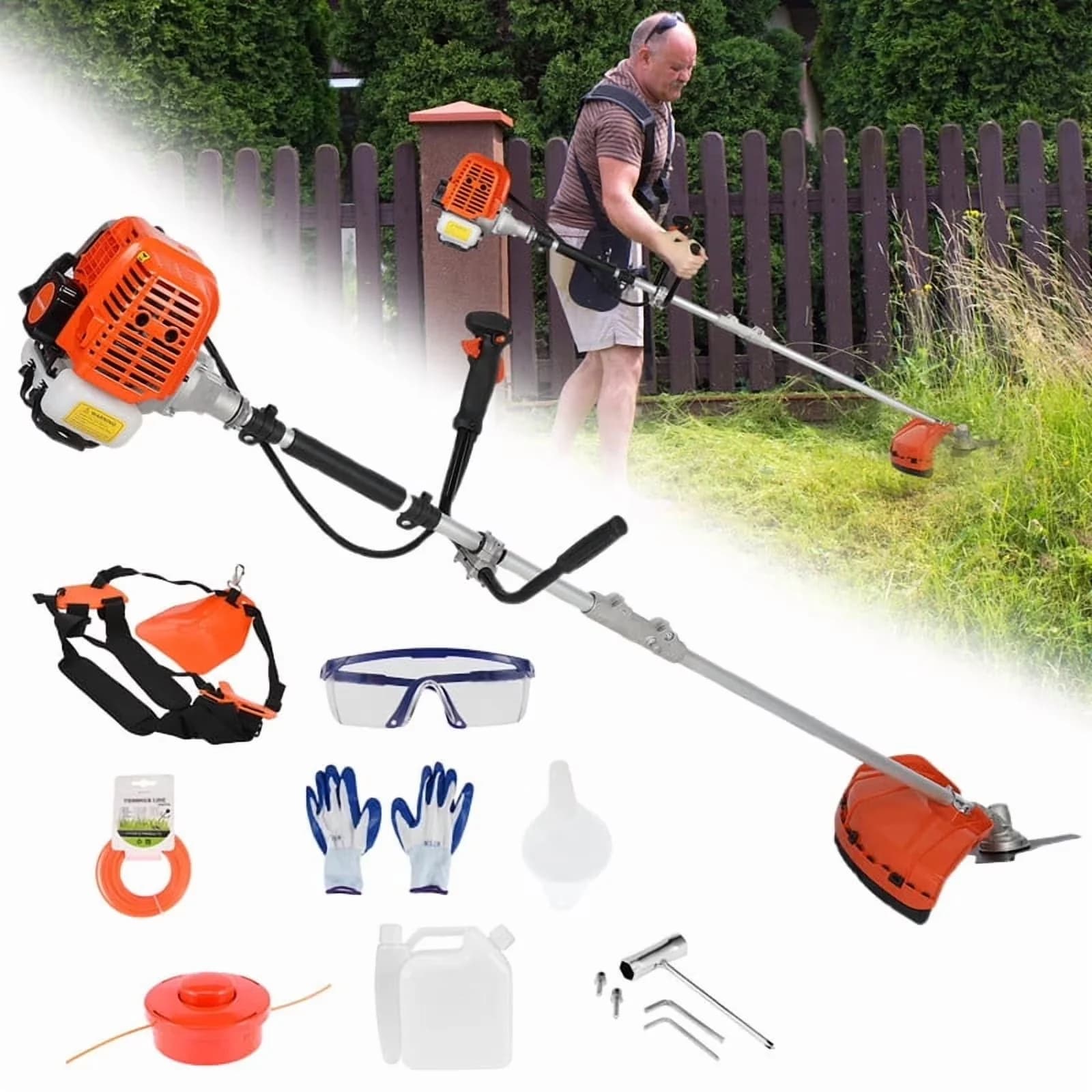 Essential String Trimmer with Bevel Adjustment, Attachment Capable - 2 In 1 (Orange) for Garden Model 08F1EC