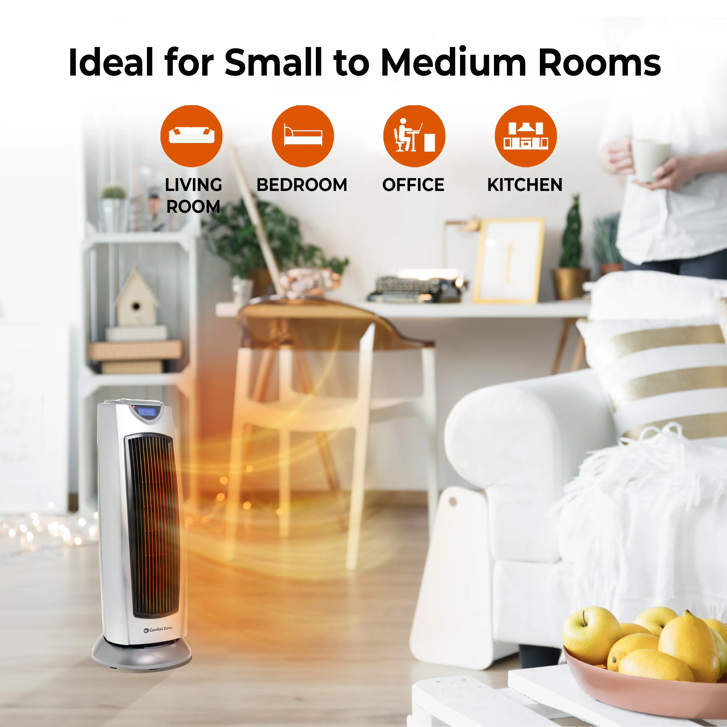 Essential Portable And Electric Space Heater with 1500W, Oscillating - Silver Model 12D64F