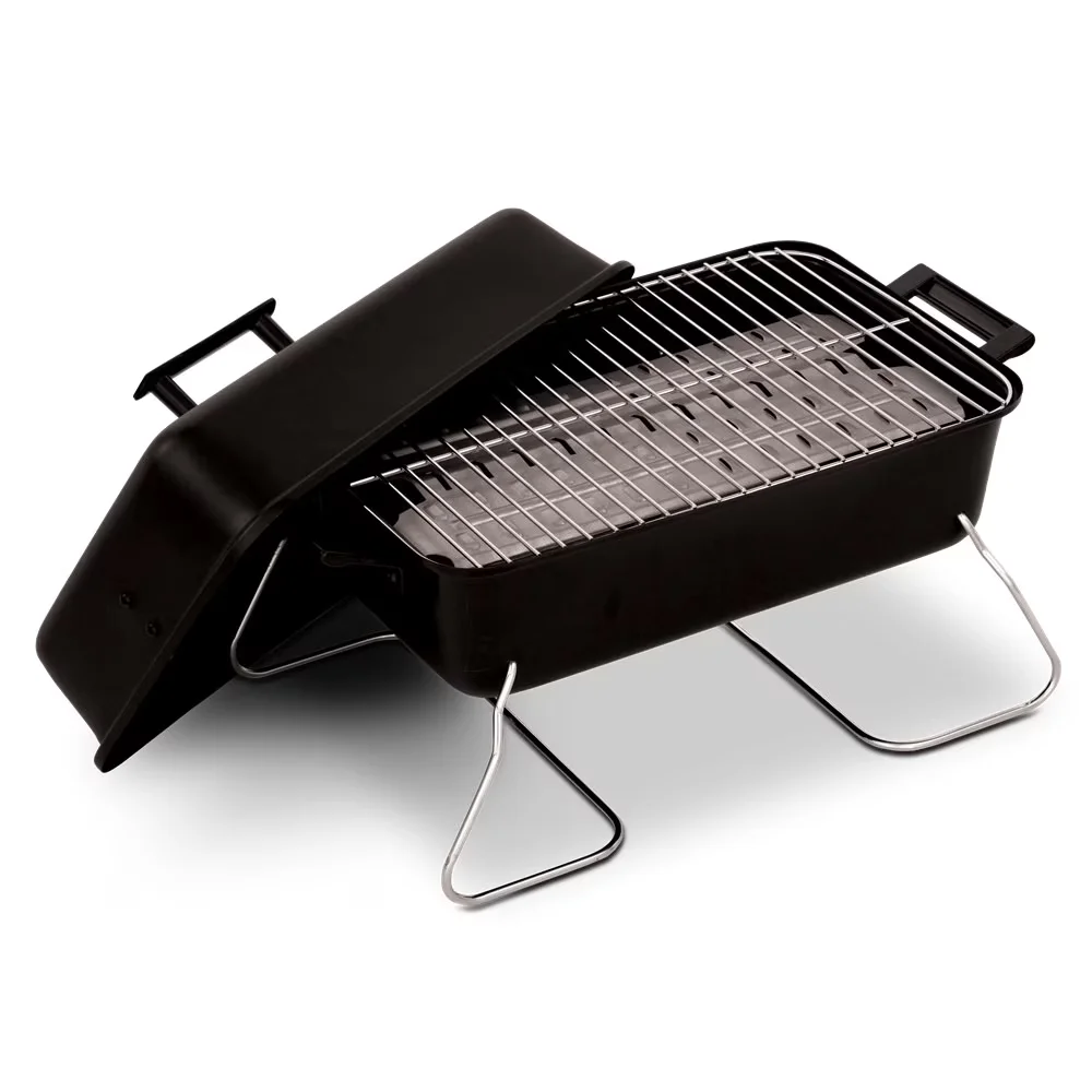 Modern Charcoal Grill with Portable, 190 Sq. Inch Portable, Chrome-plated steel wire cooking grates - Black Heavy Duty Steel Model 42C8C2