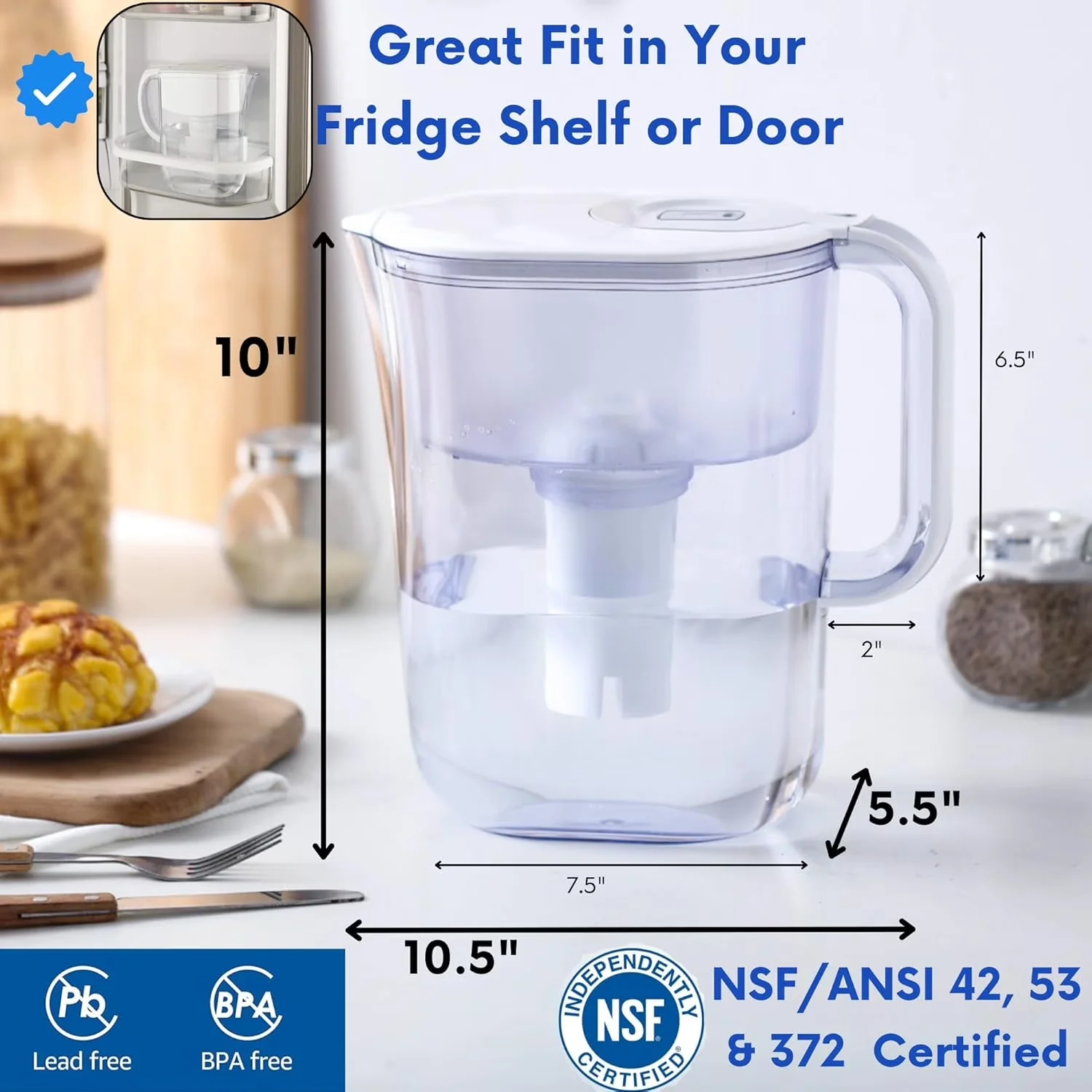 Water Filtration Sleek with Automatic Shut Off, Brita, 10-Cup Filter Pitcher - Bpa-Free White Model 2CA4C5
