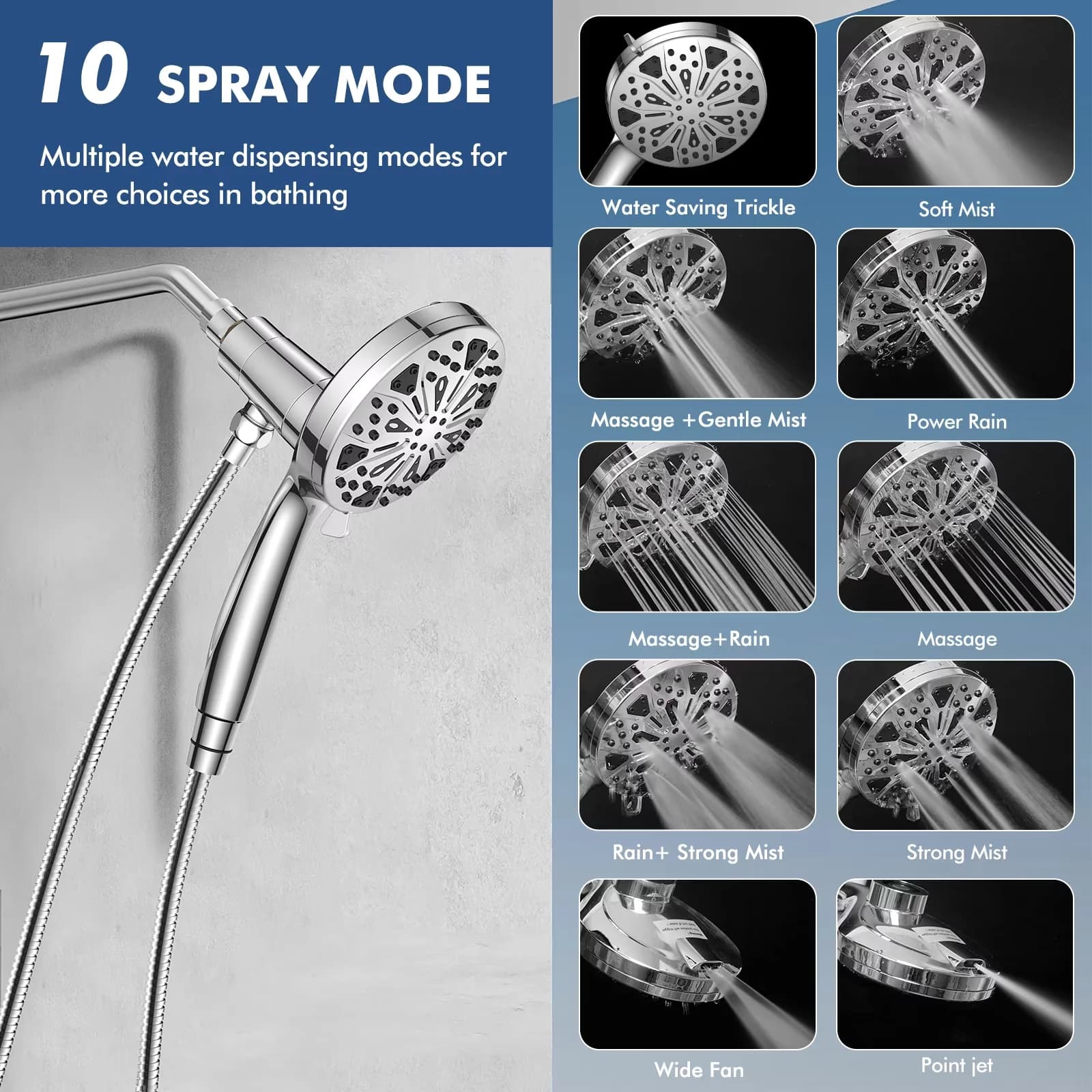 Modern Shower Head with Magnetic, With Handle, Magnetic Filtered - Abs 11*15*2.8cm Model EFCF34