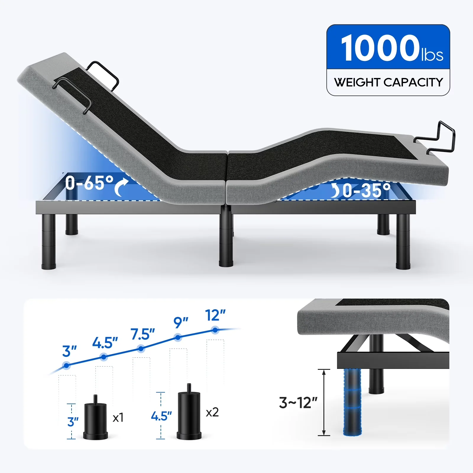 Premium Mattresses Accessory with Adjustable Height, Headboard Compatible - Hardware Iron Frame Model 212E70