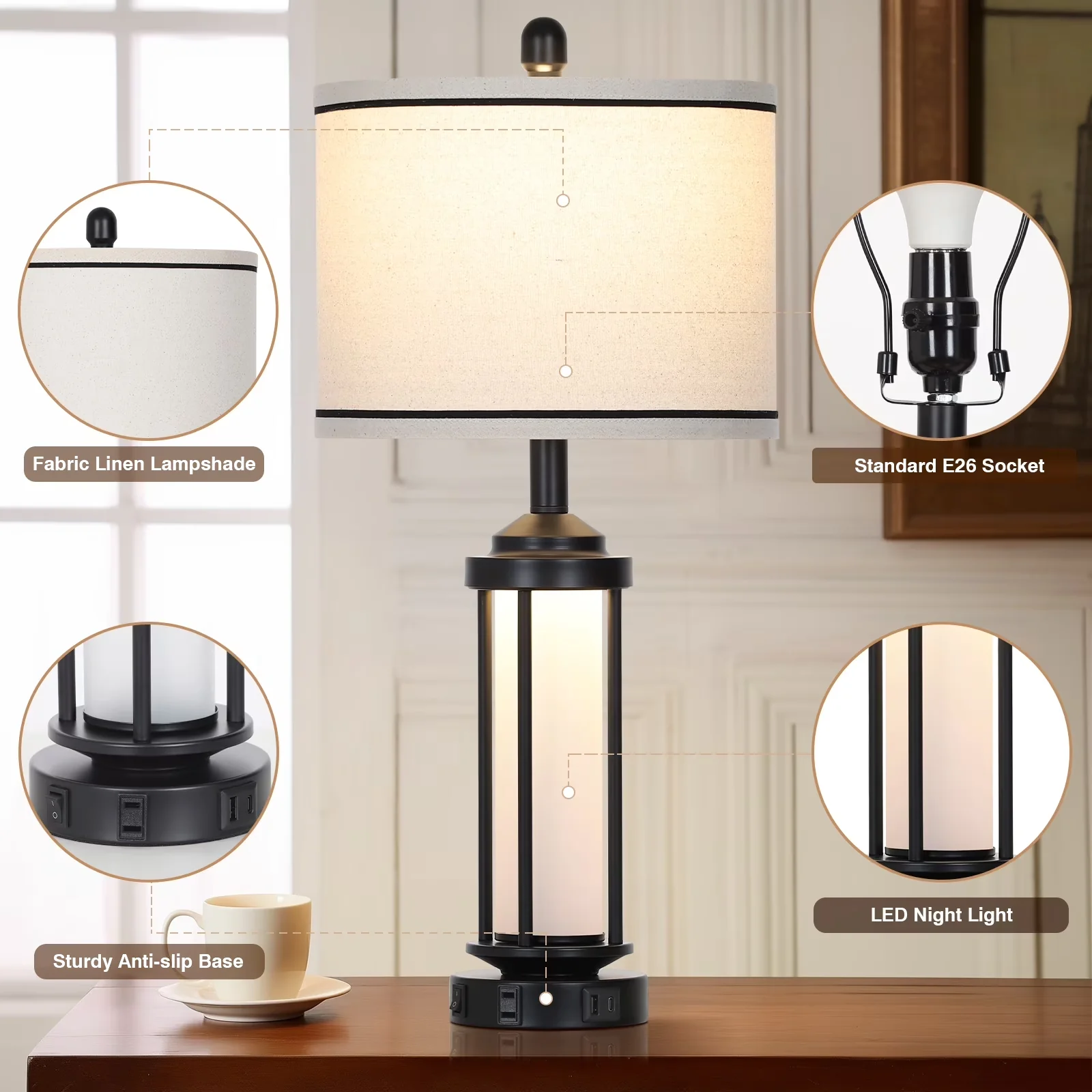 Lamp Reliable with LED, Eco Friendly, Industrial Table Lamps Set of 2 - Black Metal Model 7F839F