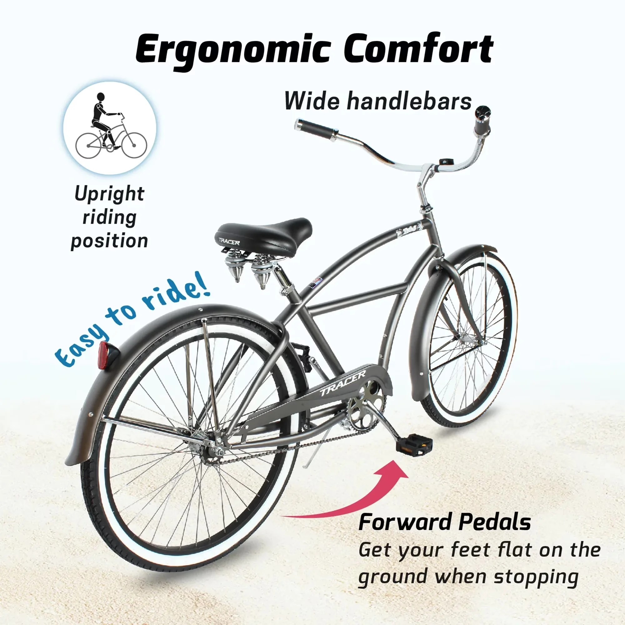 Cruiser Bike Sleek with Matte Grey - Gray 26 Inch - Premium Collection Model D01F40