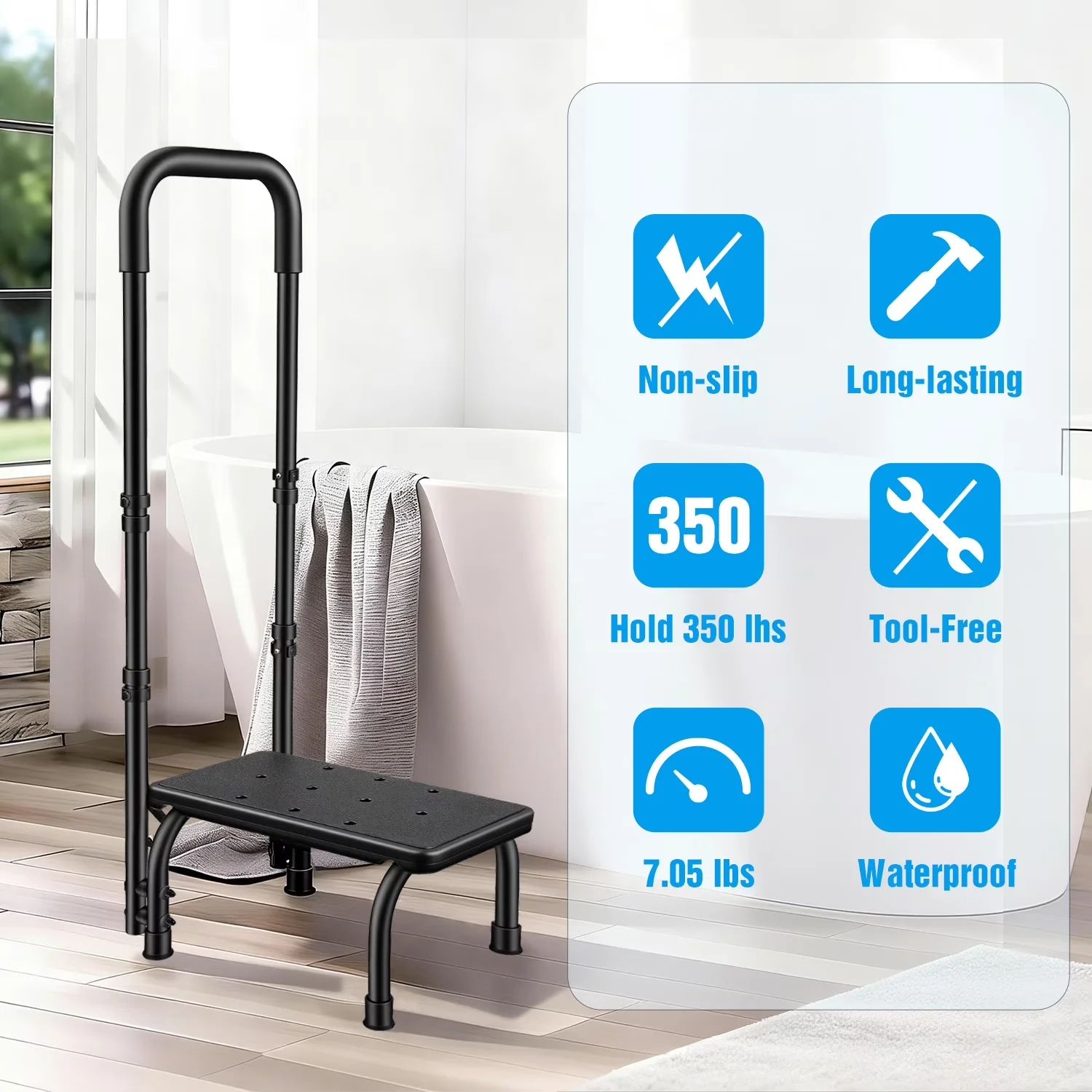 Quality Ladders And Step Stool with Anti-Slip, Adjustable Height - High Performance Carbon Steel Black Model 414D7F
