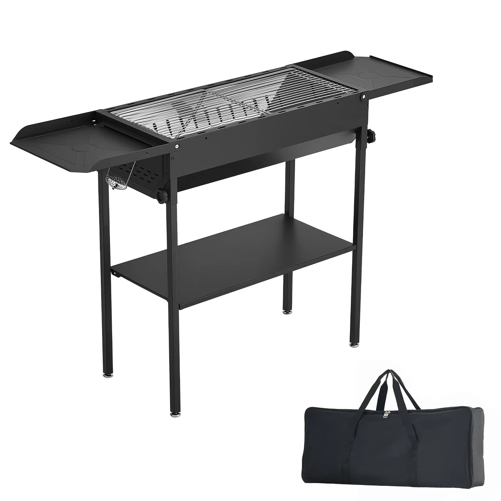 Sleek Charcoal Grill with Portable, Adjustable Air Vents, Removable Ash Catcher - Carbon Steel Black for Outdoor, Camping Model 8CCD2A