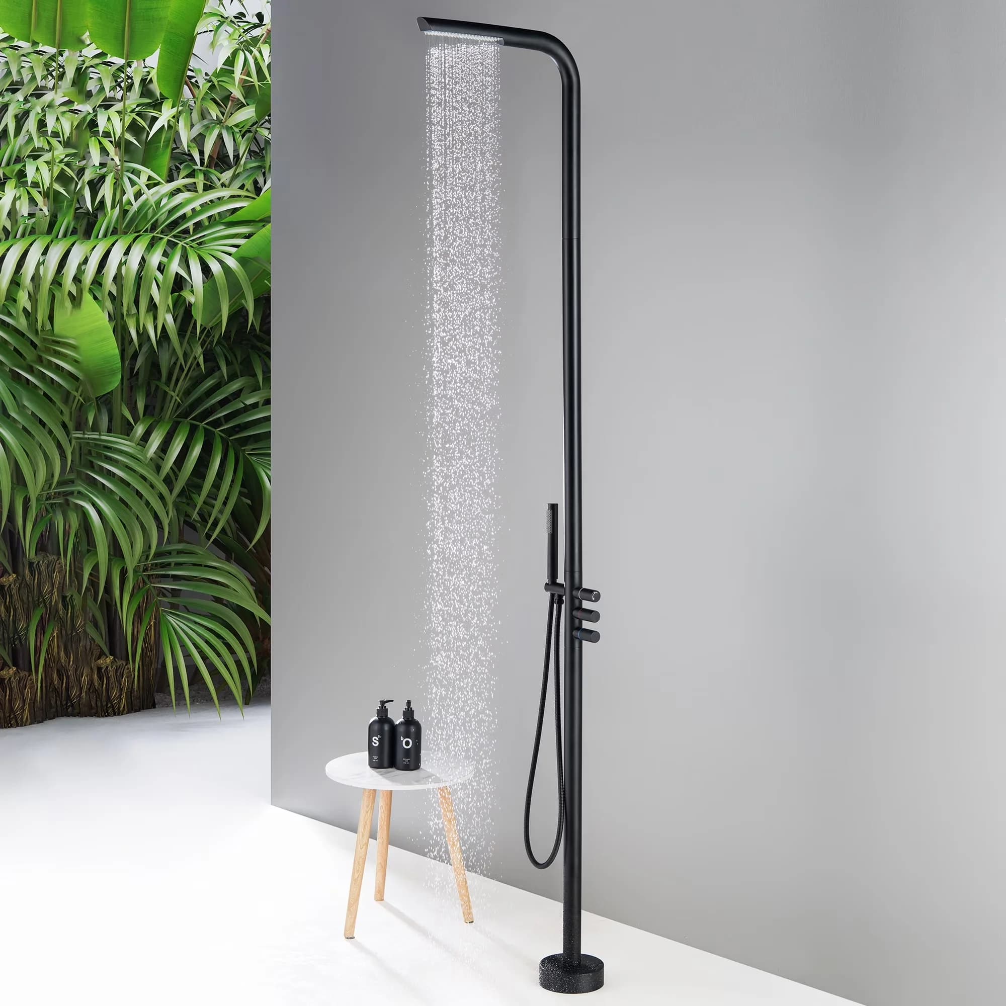 Innovative Shower Head with Outdoor Matte Black Faucet Kit - Black Solid Brass Model 6AD9C6
