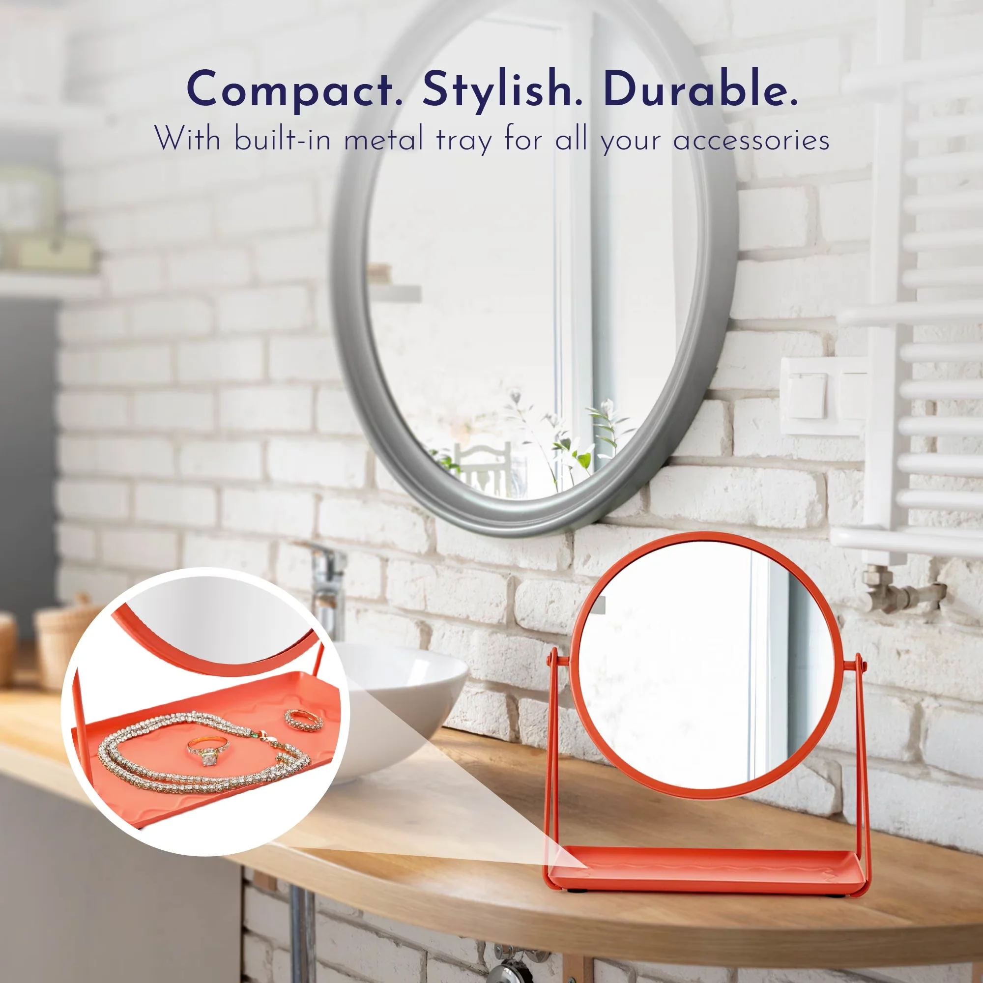 Essential Bathroom Renovation with Tilting Movement, Contemporary, Metal Tray - Orange 8.25" x 8.25" Model 68A100