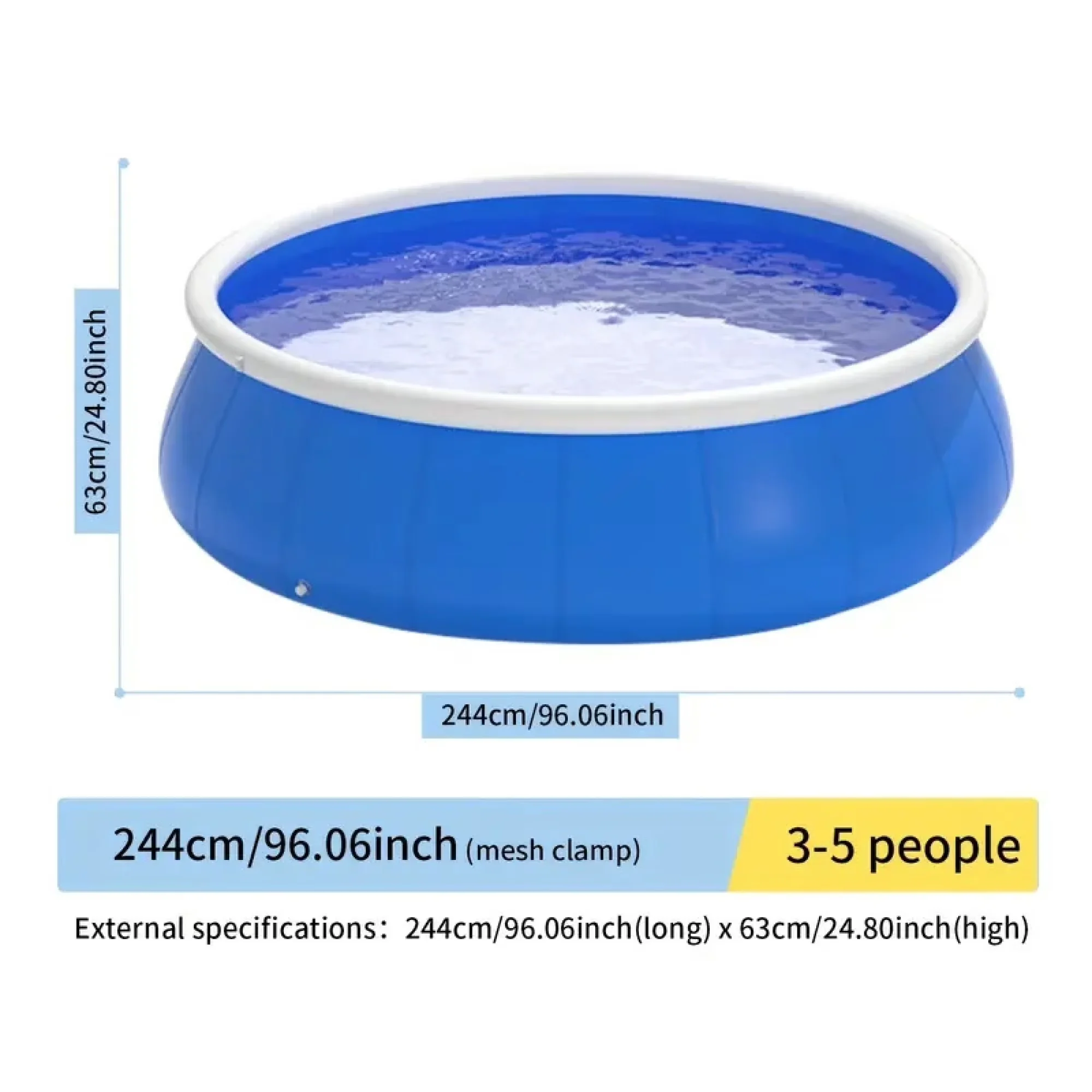 Quality Inflatable Pool with Fade Resistant - Blue for Garden 2400L - Premium Collection Model 9E0289