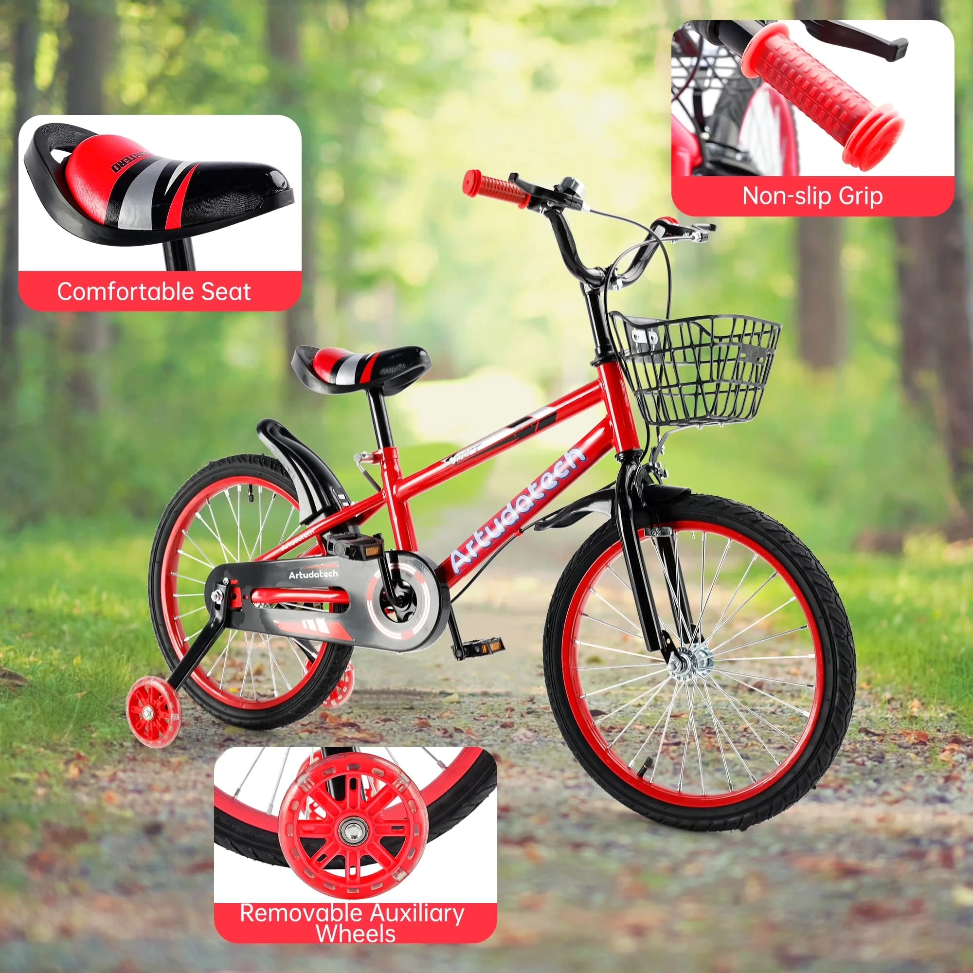 Durable Kids Bike with Adjustable Handlebar Height, Adjustable Seat Height - Red Model 4029B9