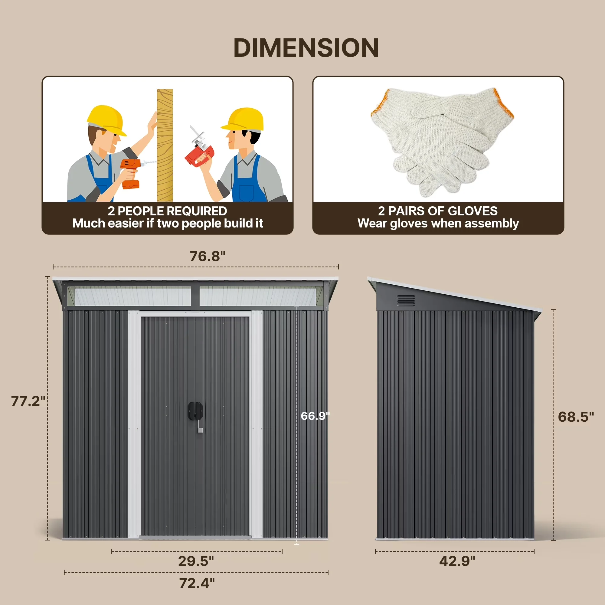 Professional Shed with Water-Resistant, 6x4 ft Outdoor Storage - Gray Alloy Steel Model 1FD9AE