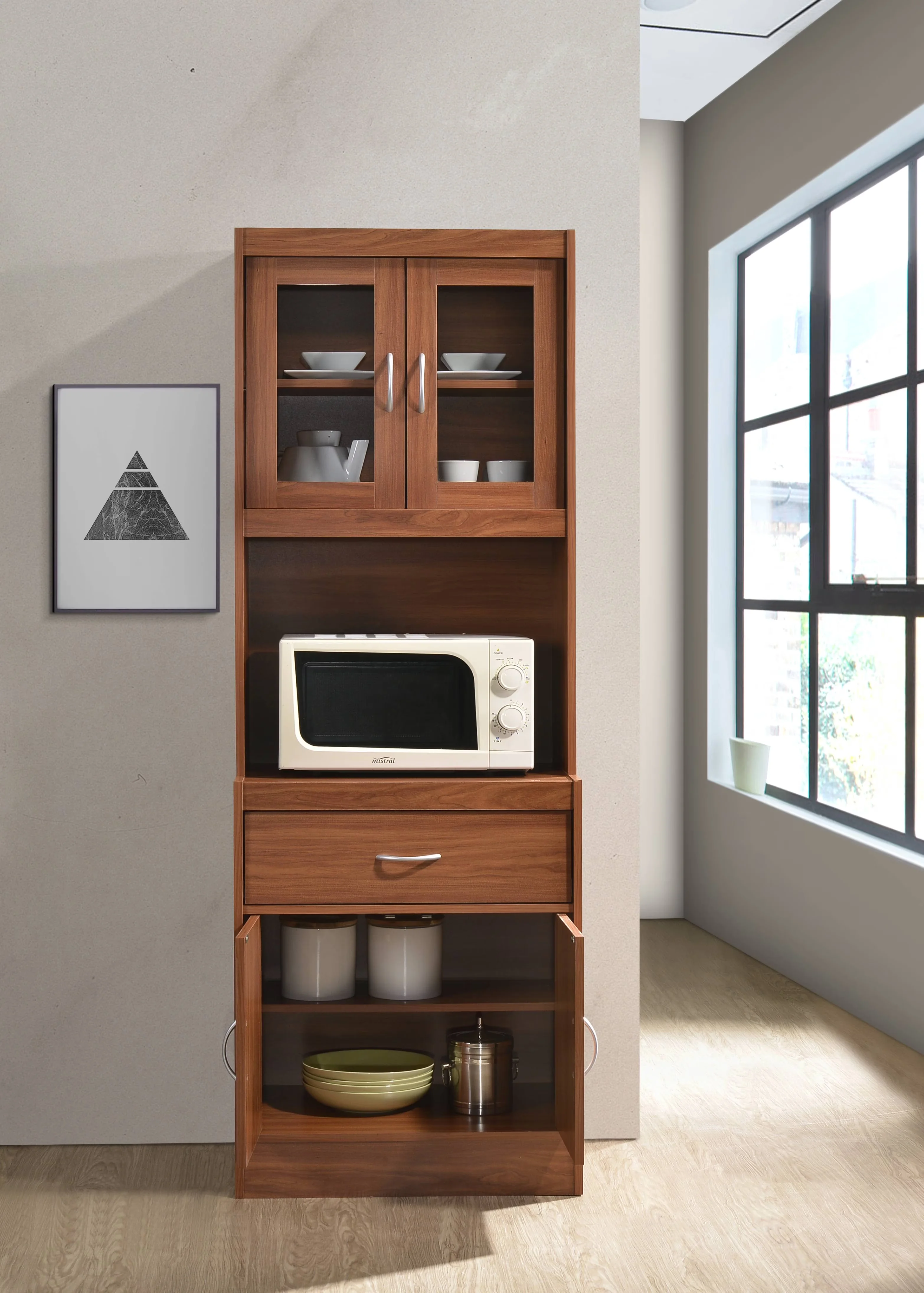 Premium Kitchen Renovation with Contemporary, Microwave Shelf, 1-Drawer - Wood Laminate Red Model 563EC7