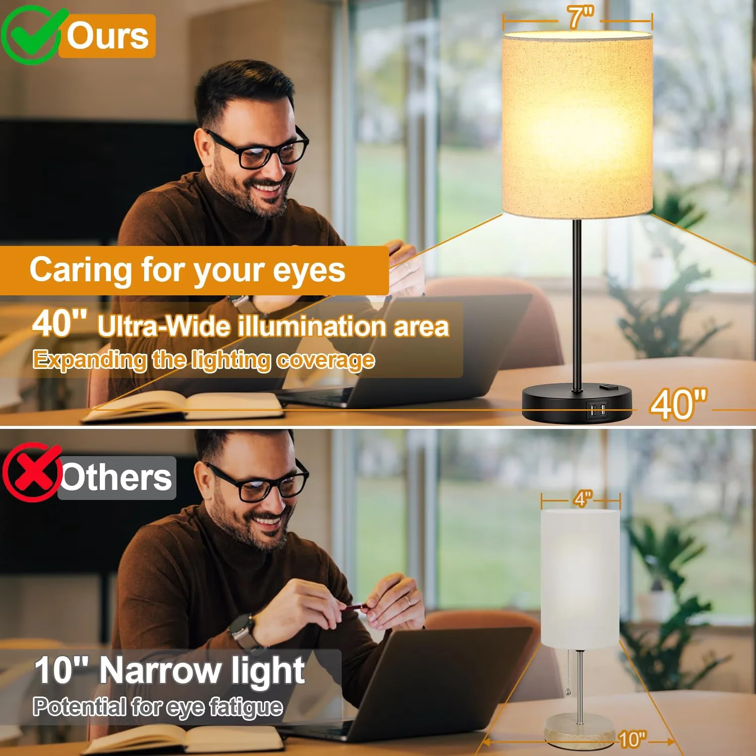 Lamp Set Modern with Power Outlet, Dimmable, Touch Sensor - Black Plastic for Living Room, Office Model A154D1