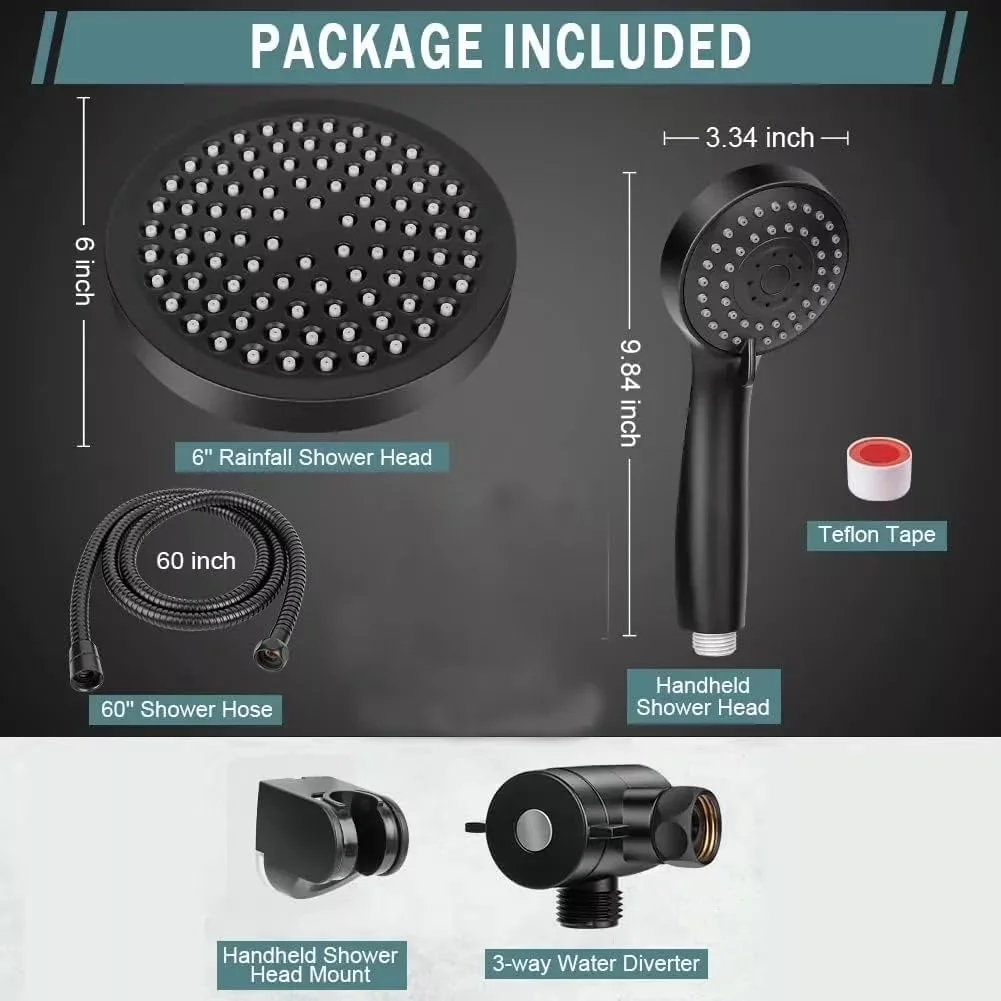 Shower Head Durable with Self-Cleaning, High Pressure, High Pressure Rain ShowerHead - Abs Black Model 027441