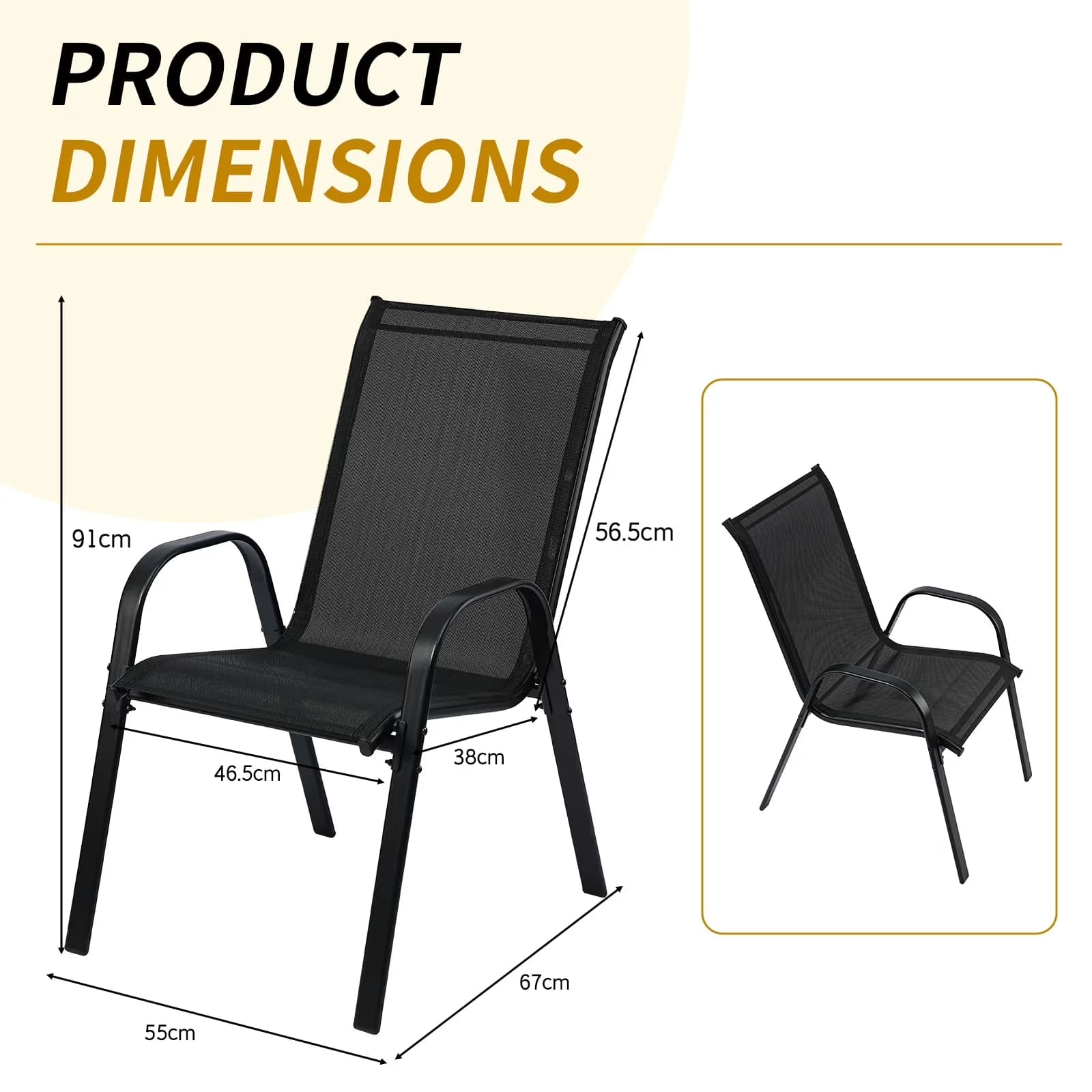 Efficient Patio Chair with Water-Resistant, Weather-Resistant - Black Metal;Teslinian for Garden, Camping Model F9B41B
