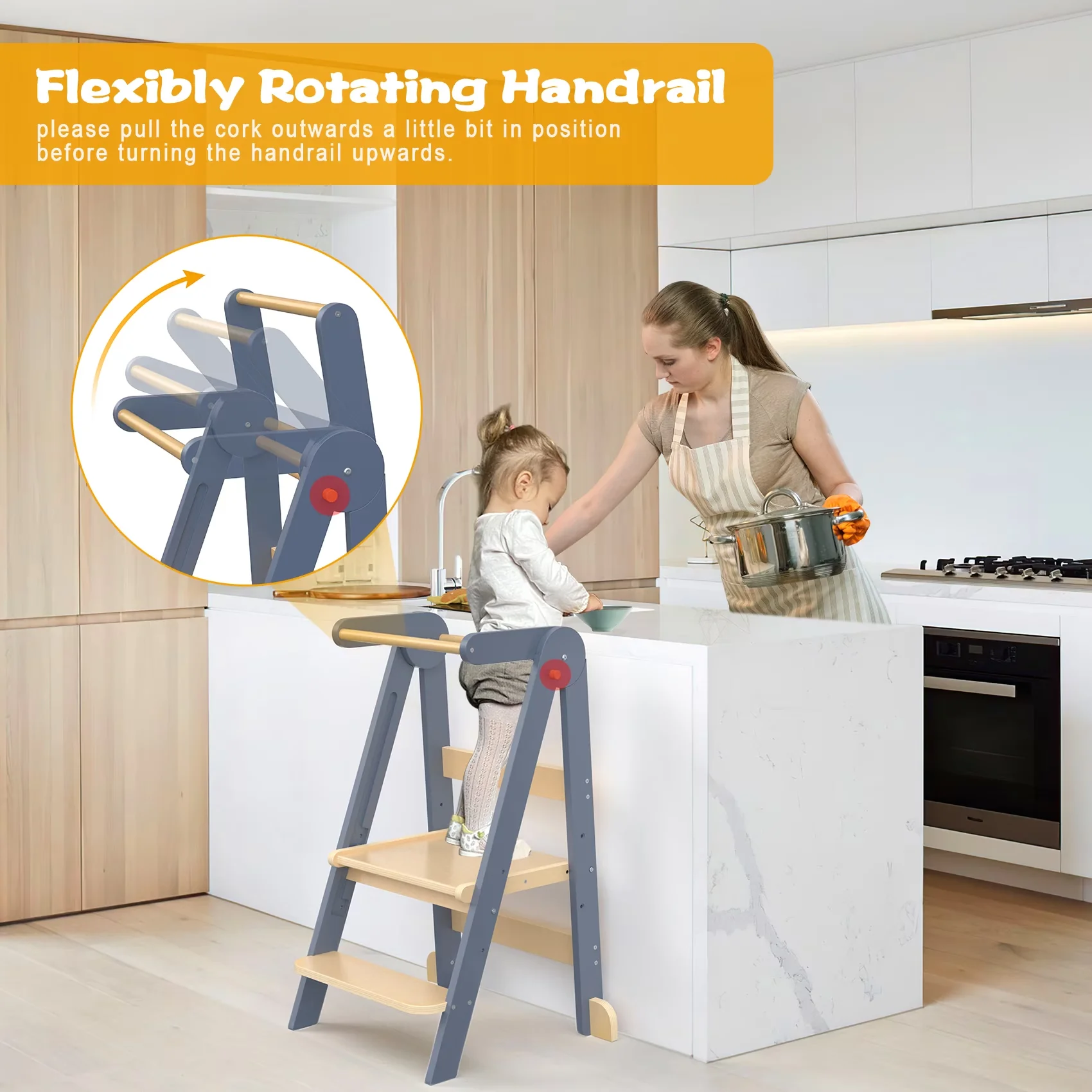 Quality Ladders And Step Stool with Foldable, Anti-Slip, Montessori Kids Learning - Wood Model 6DFA25