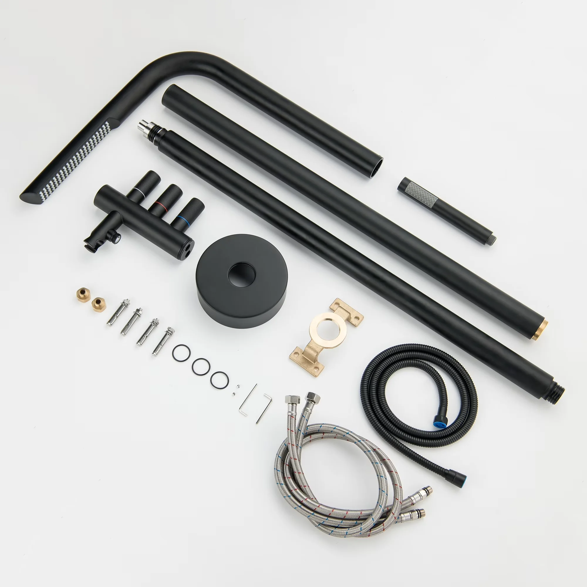 Innovative Shower Head with Outdoor Matte Black Faucet Kit - Black Solid Brass Model 6AD9C6