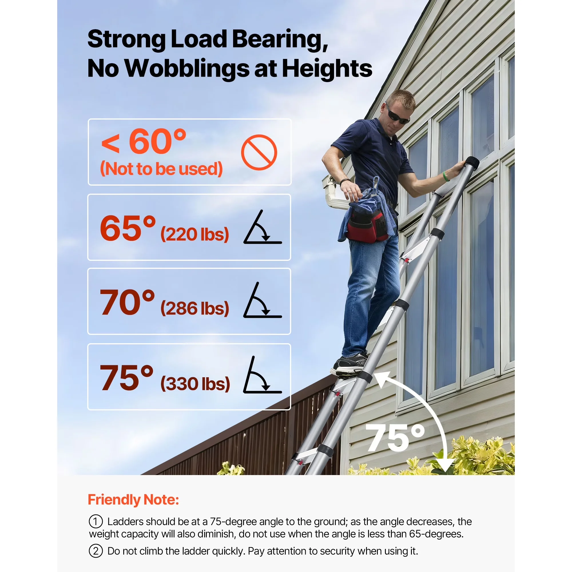 Modern Ladders And Step Stool with One-Button Retraction, 375 LB Capacity - Aluminium Alloy Silver Model 5750AF