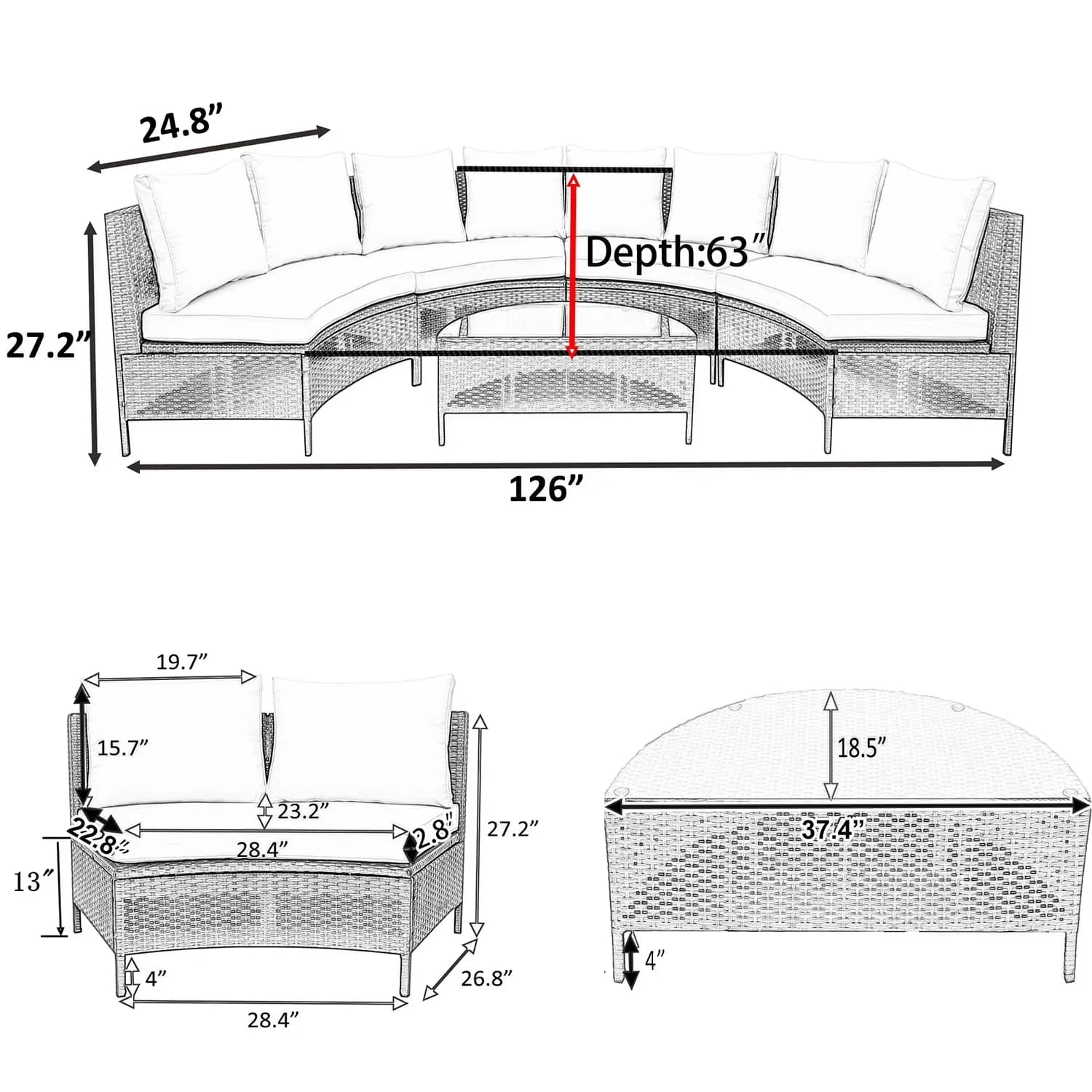 Essential Outdoor Sofas Sectional with Modern, Weather-Resistant - Rattan,High Density Foam Beige Model 43CC61