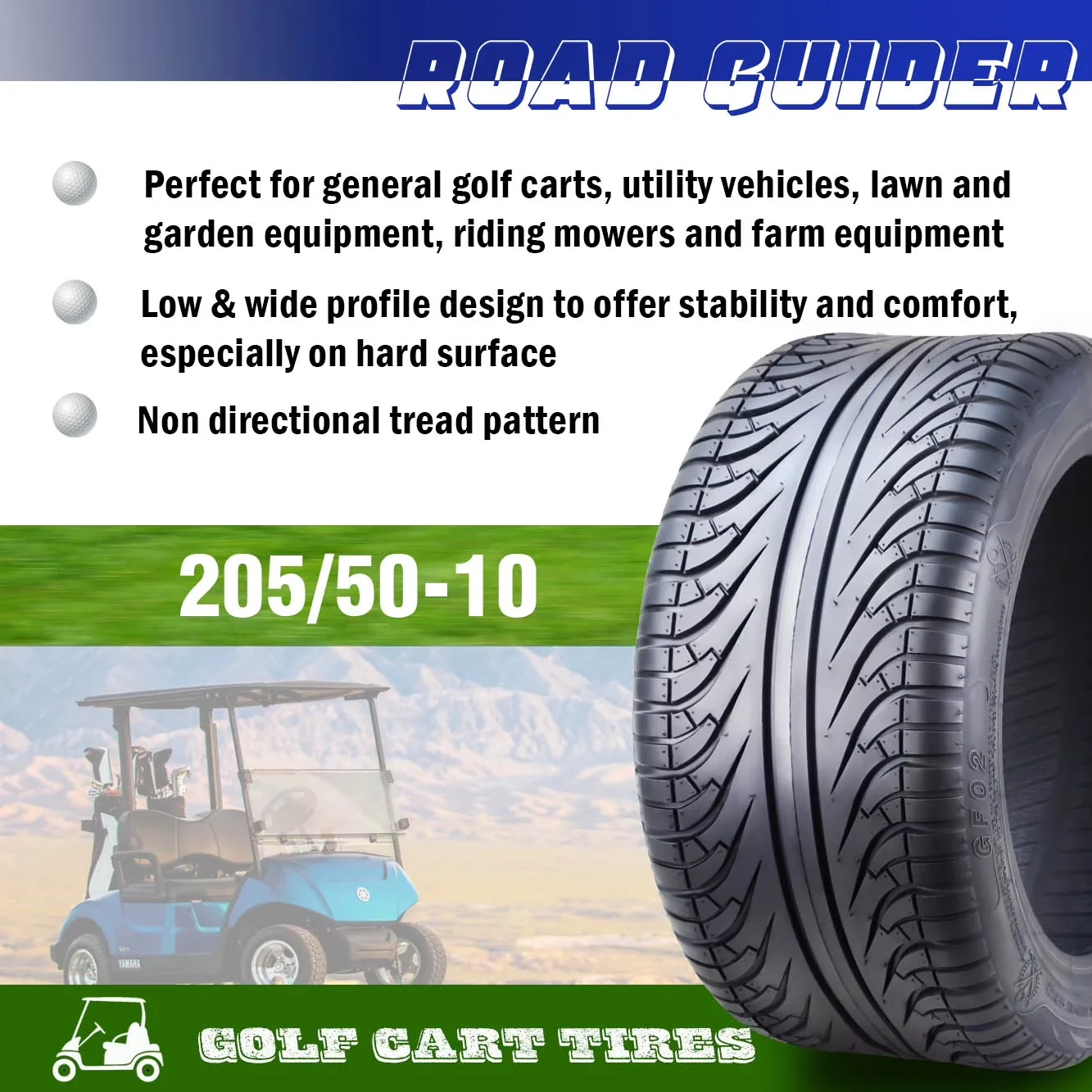 Compact Golf Cart Tire - 50-10 - Rustic Charm Model FA09CF
