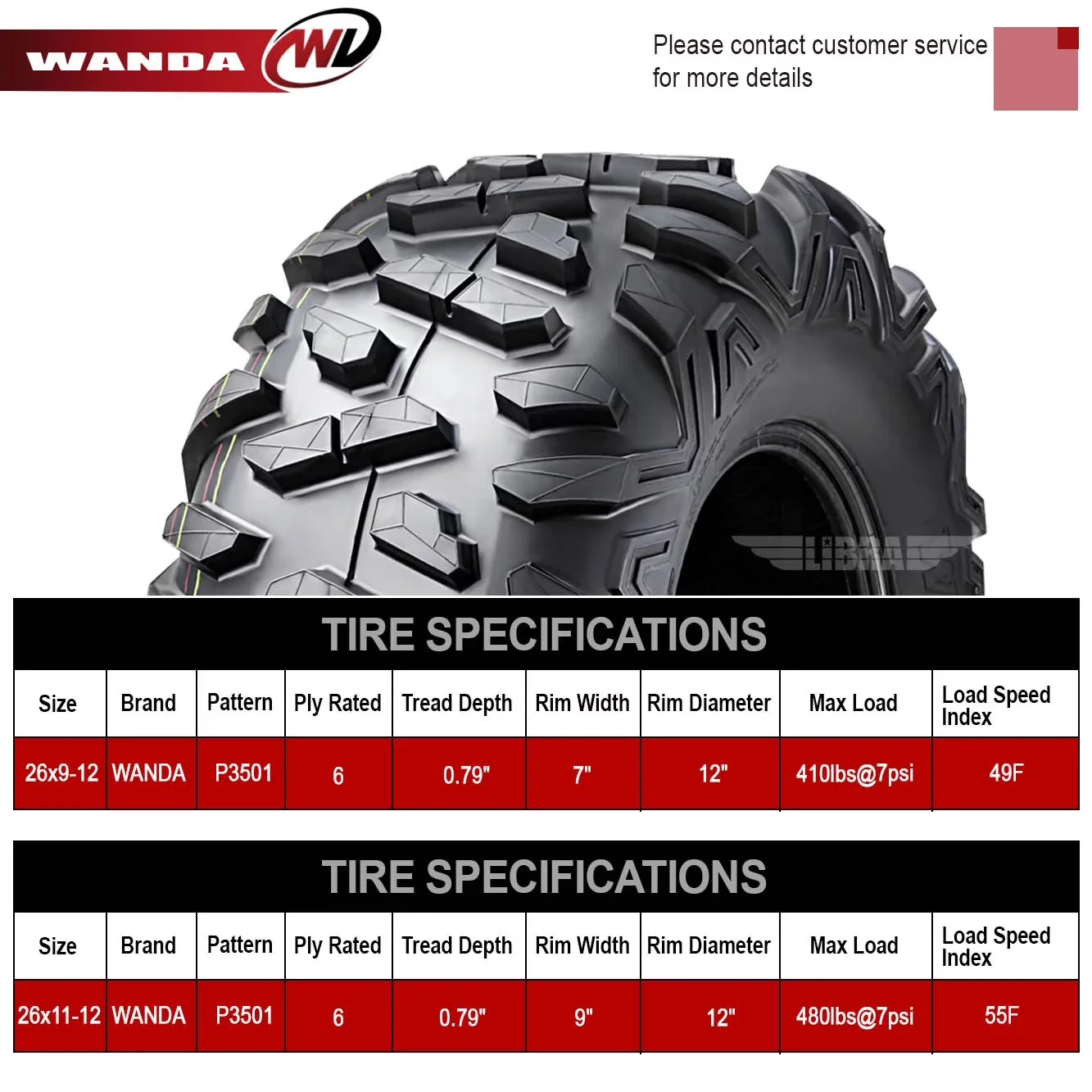 Stylish Atv Tire with Puncture Resistant, Replacement, Set 4 UTV Tires 26x9-12 & 26x11-12 - Model 9DC6FE
