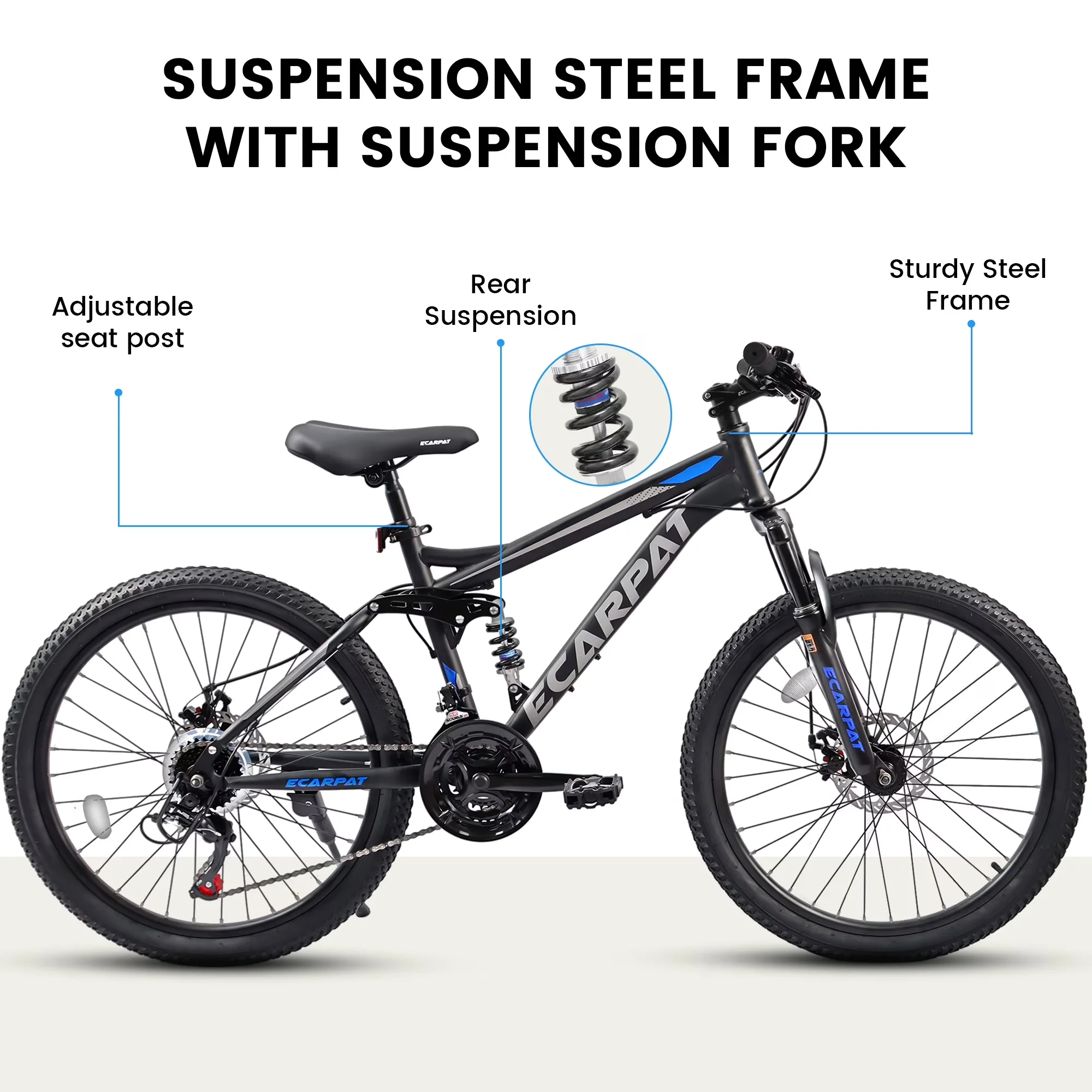 Mountain Bike Stylish with Adjustable Seat, Lightweight, 26 Inch - Black Model F9ABAF